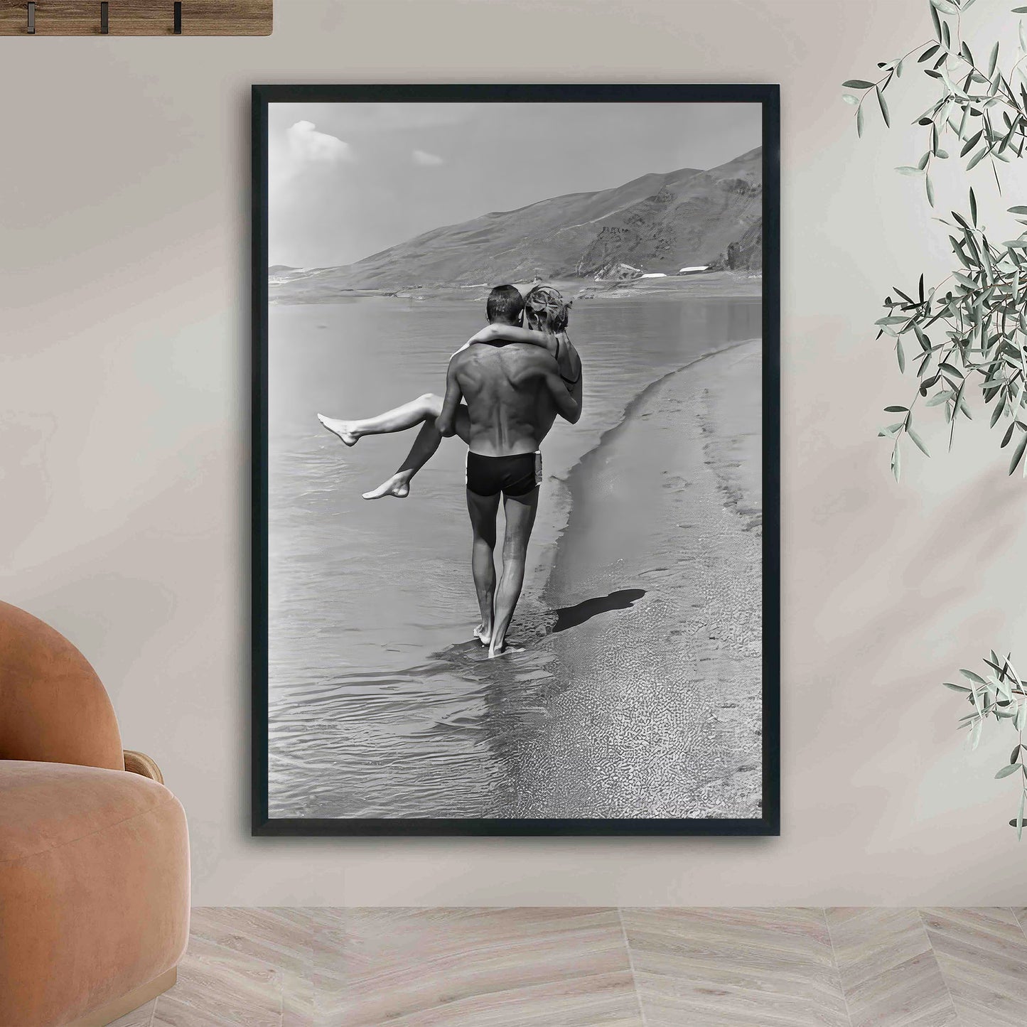 1960s Couple Beach Print: Vintage Black and White Photography (Digital Download)
