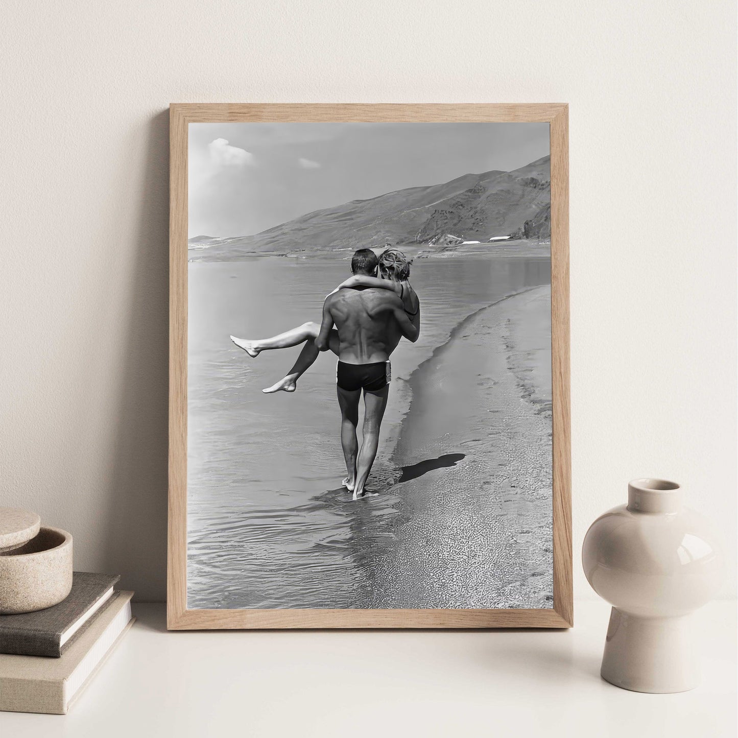 1960s Couple Beach Print: Vintage Black and White Photography (Digital Download)
