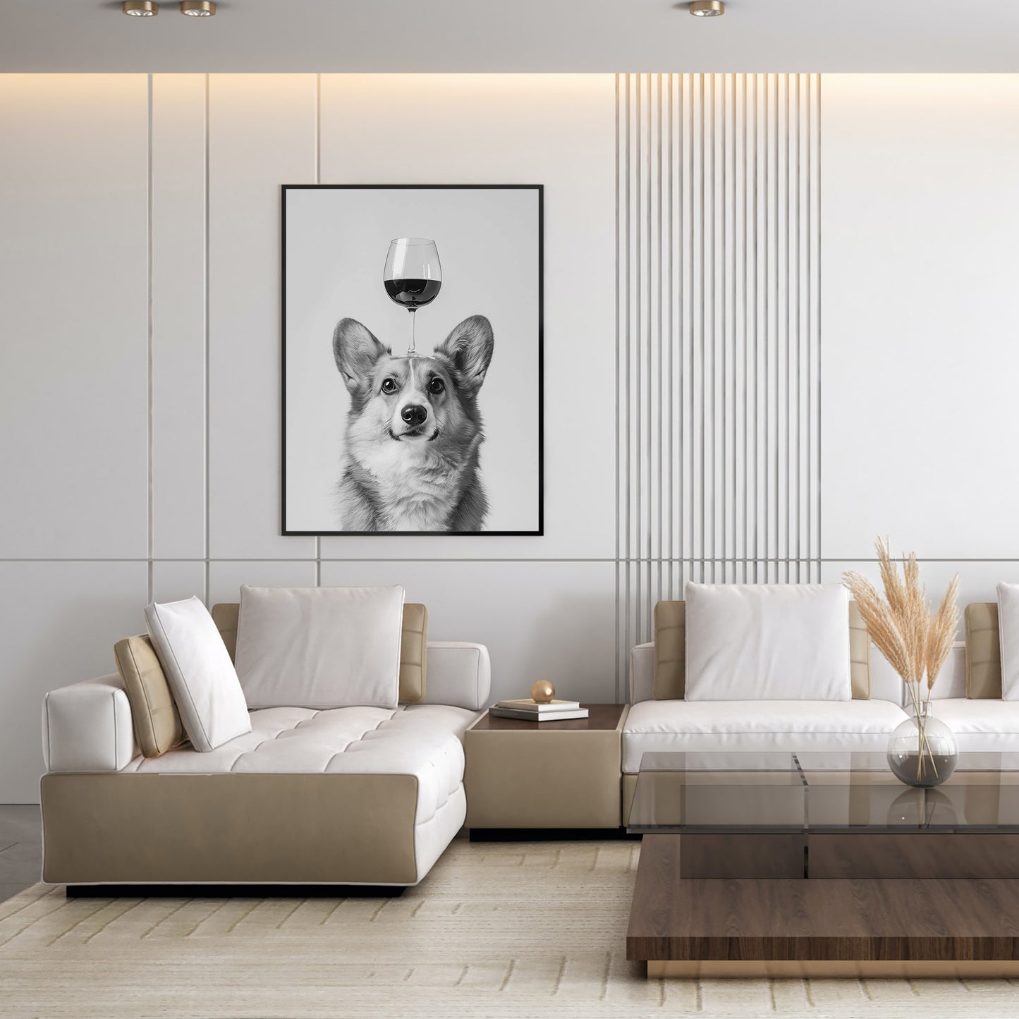 Corgi Balancing Wine Glass Print: Funny Bar Cart Dog Poster, Alcohol Kitchen Decor - Black & White Wall Art ArdorPrints