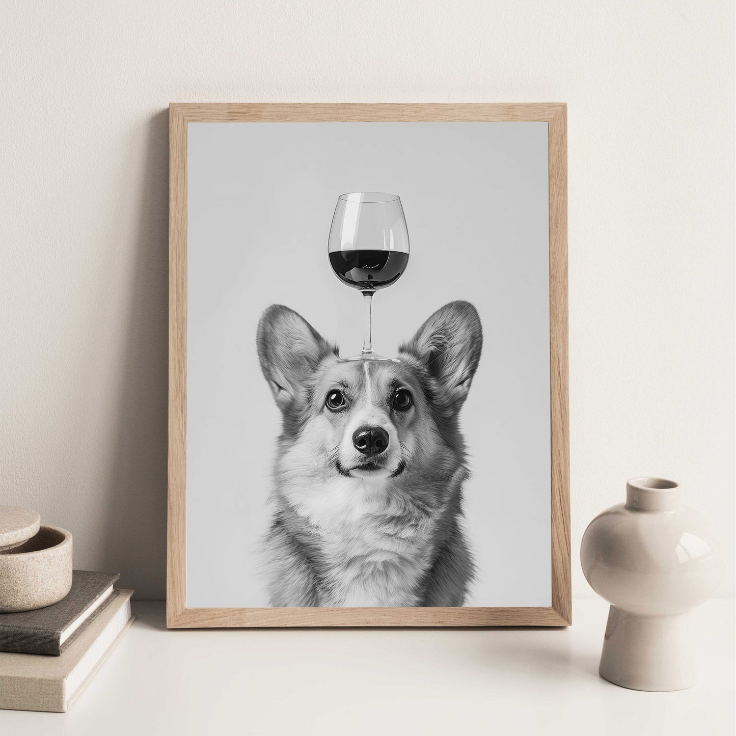 Corgi Balancing Wine Glass Print: Funny Bar Cart Dog Poster, Alcohol Kitchen Decor - Black & White Wall Art ArdorPrints