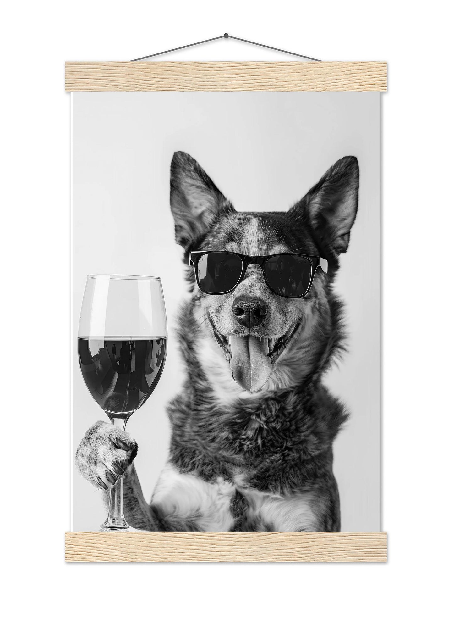 Australian Cattle Dog Wine Wall Art Blue Heeler Poster, Bar Cart, Funny Dog Poster, Kitchen Wall Art - Black and White Dec