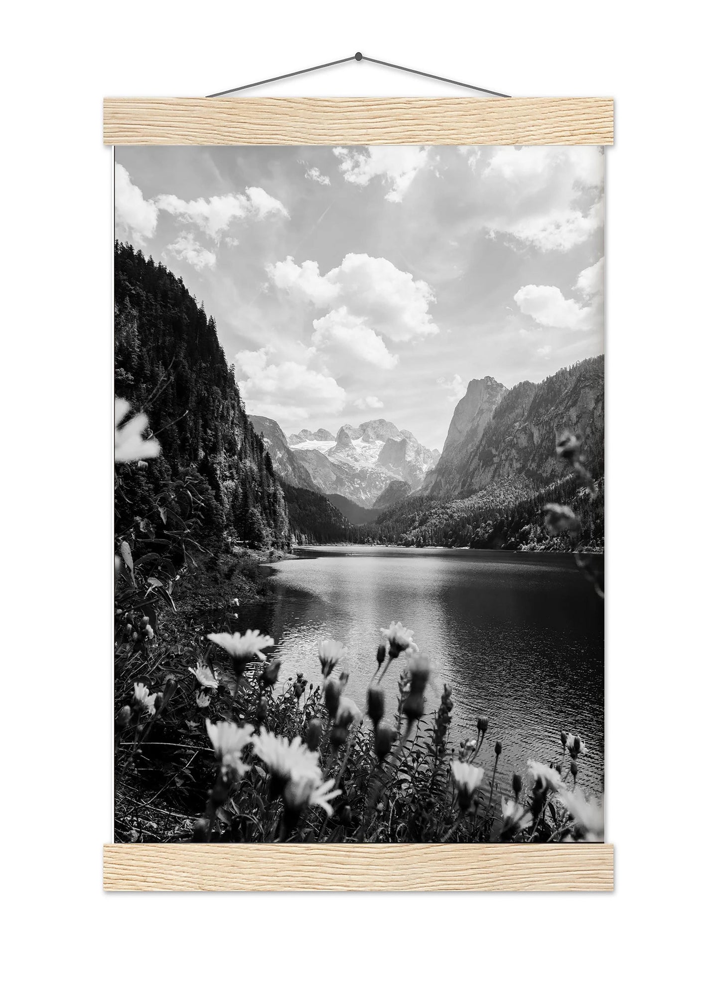 Austria Lake and Mountains Photo Vintage Black and White Landscape