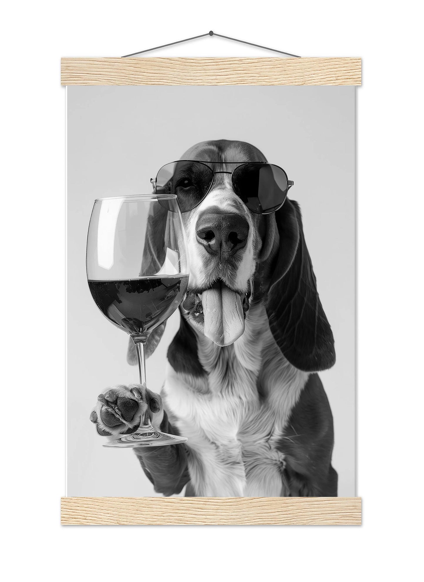 Basset Hound Wine Print Bar Cart Print, Funny Dog Poster, Trendy Kitchen Decor - Black and White Wall Art