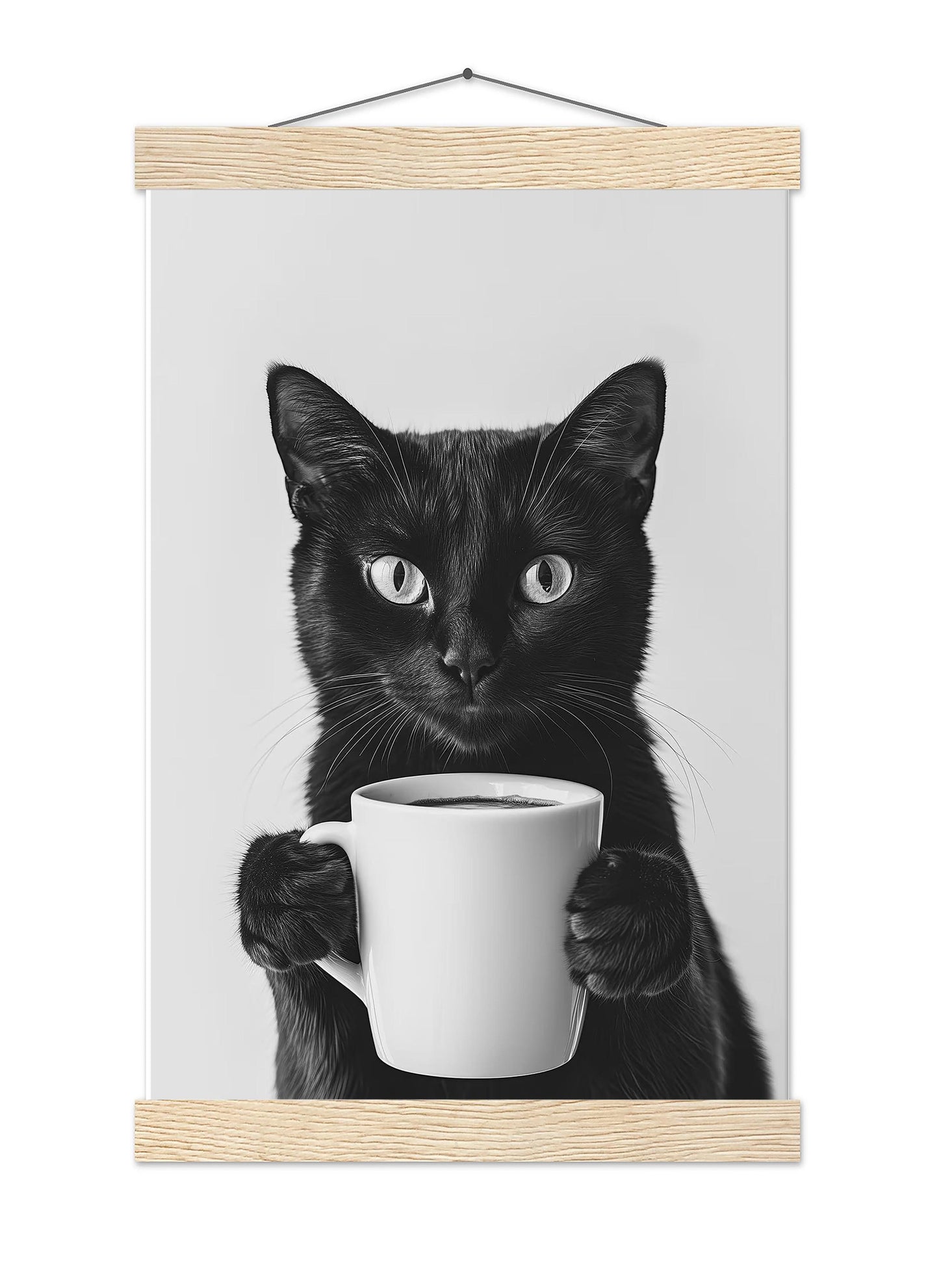 Black Cat Coffee Print Coffee Bar Decor, Funny Cat Poster, Trendy Kitchen Wall Decor - Black and White Wall Art