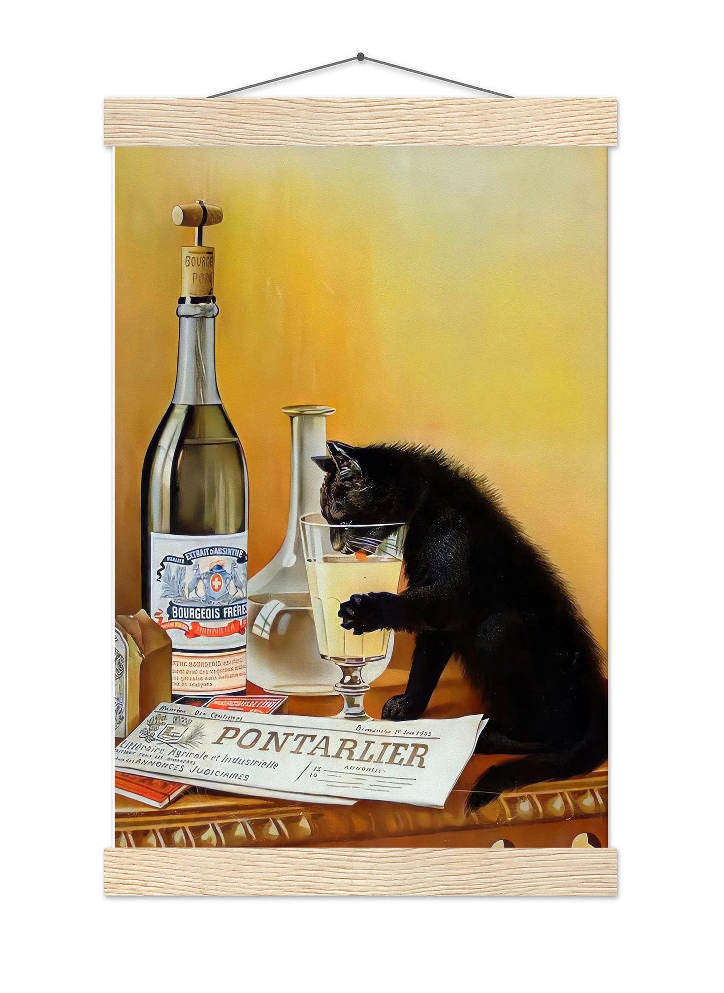 Black Cat Drinking Absinthe Print Retro Bar Cart Poster, Absinthe Bourgeois - Funny Wall Art