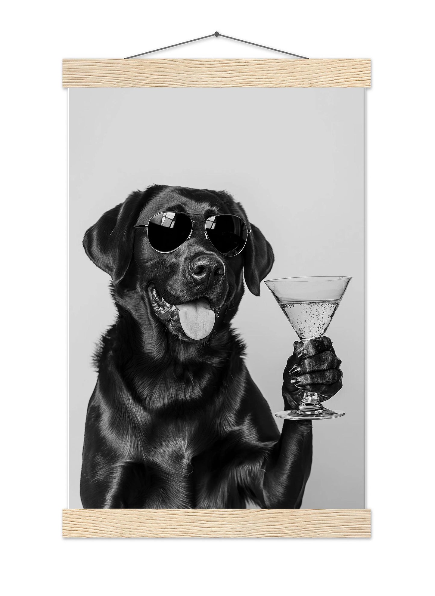 Black Lab Cocktail Print Funny Dog Martini Poster, Labrador Bar Cart Decor - Black and White Wall Art