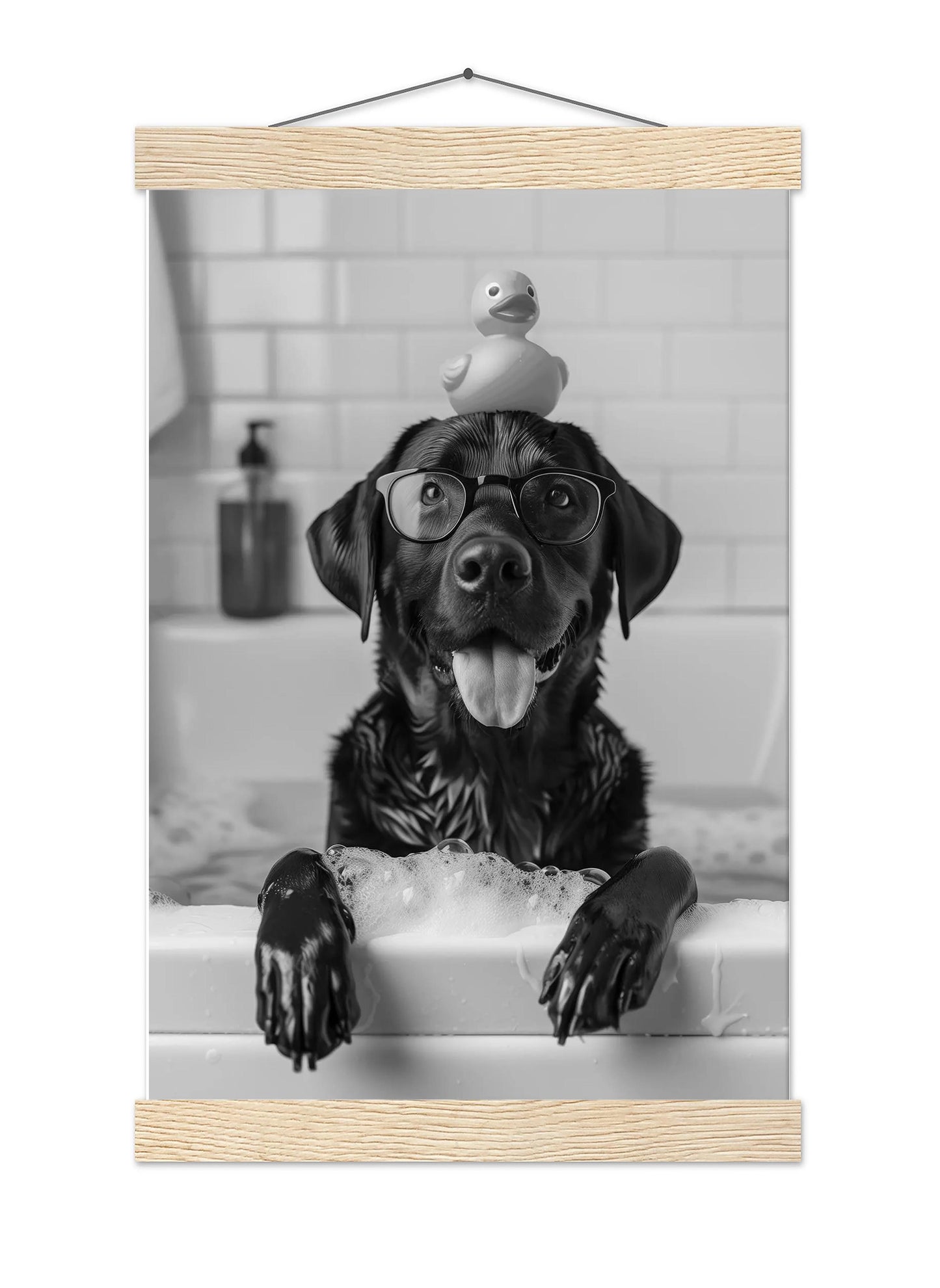 Black Labrador Bathroom Wall Art Funny Dog in Bathtub Print, Lab Poster, Black and White Bathroom Decor