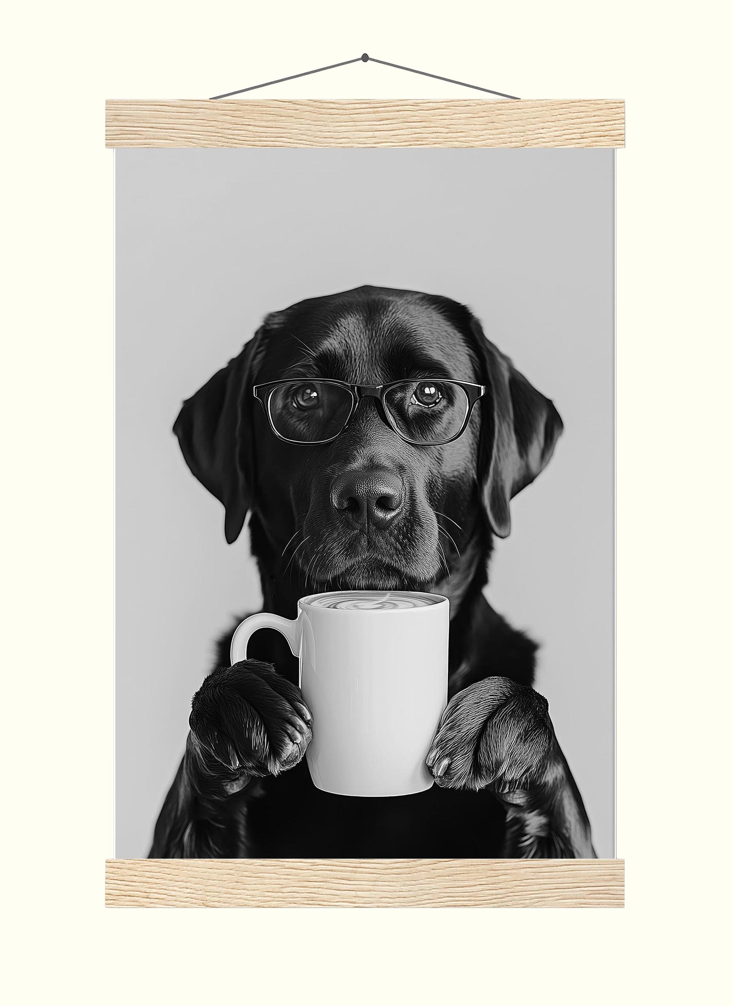 Black Labrador Drinking Coffee Wall Art Coffee Lover Print, Black Lab Gift, Funny Dog Poster, Kitchen