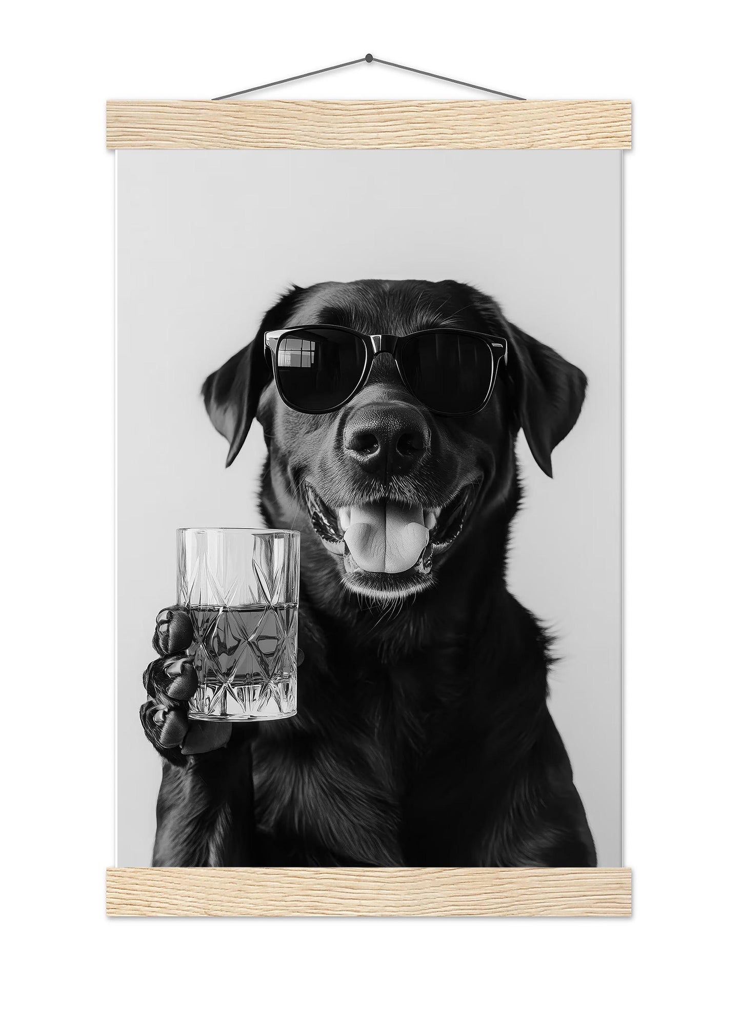 Black Labrador Drinking Whiskey Wall Art, Bourbon Glass, Black and White Print, Funny Dog Poster, Bar Cart Print - Kitch