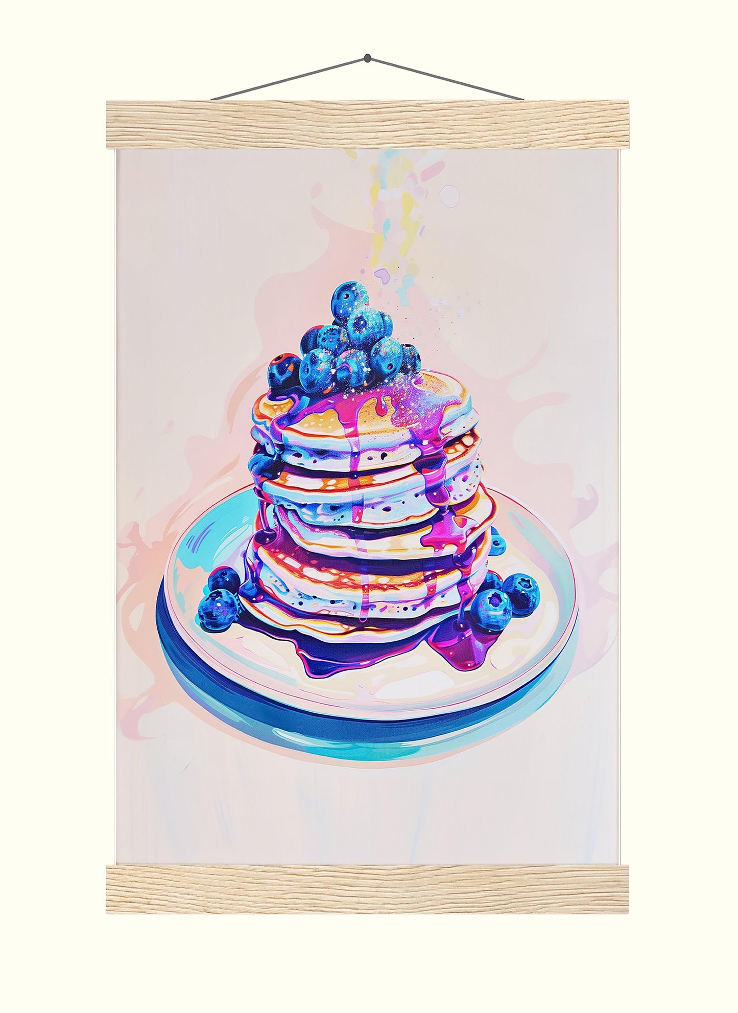 Blueberry Pancakes Vintage Art Print, Retro Kitchen Foodie Poster