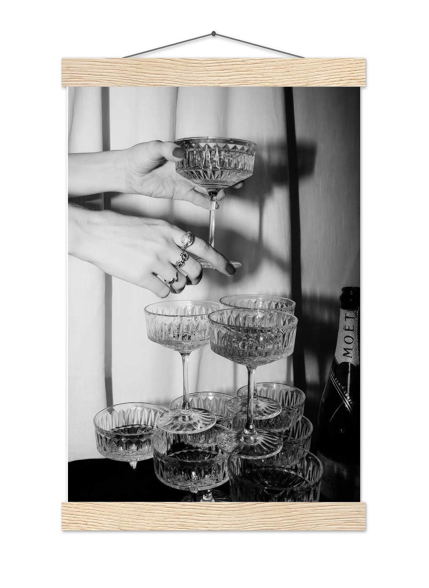 Champagne Glasses Print Retro Champagne Tower Poster, Bar Cart Print, Cocktail Decor, Classy Wall Decor - Black and Whit