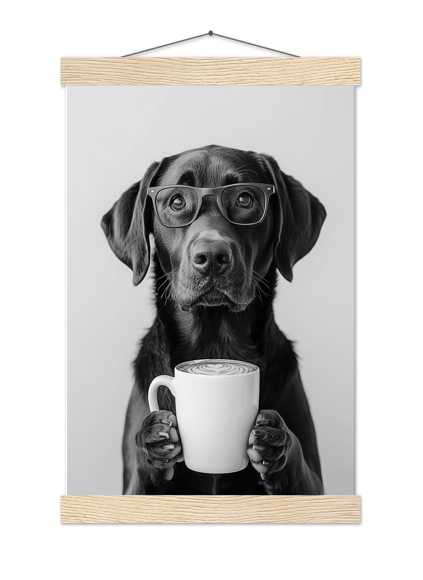 Chocolate Lab Coffee Print Coffee Bar Decor, Funny Labrador Dog Poster, Kitchen Wall Art - Black and White Print