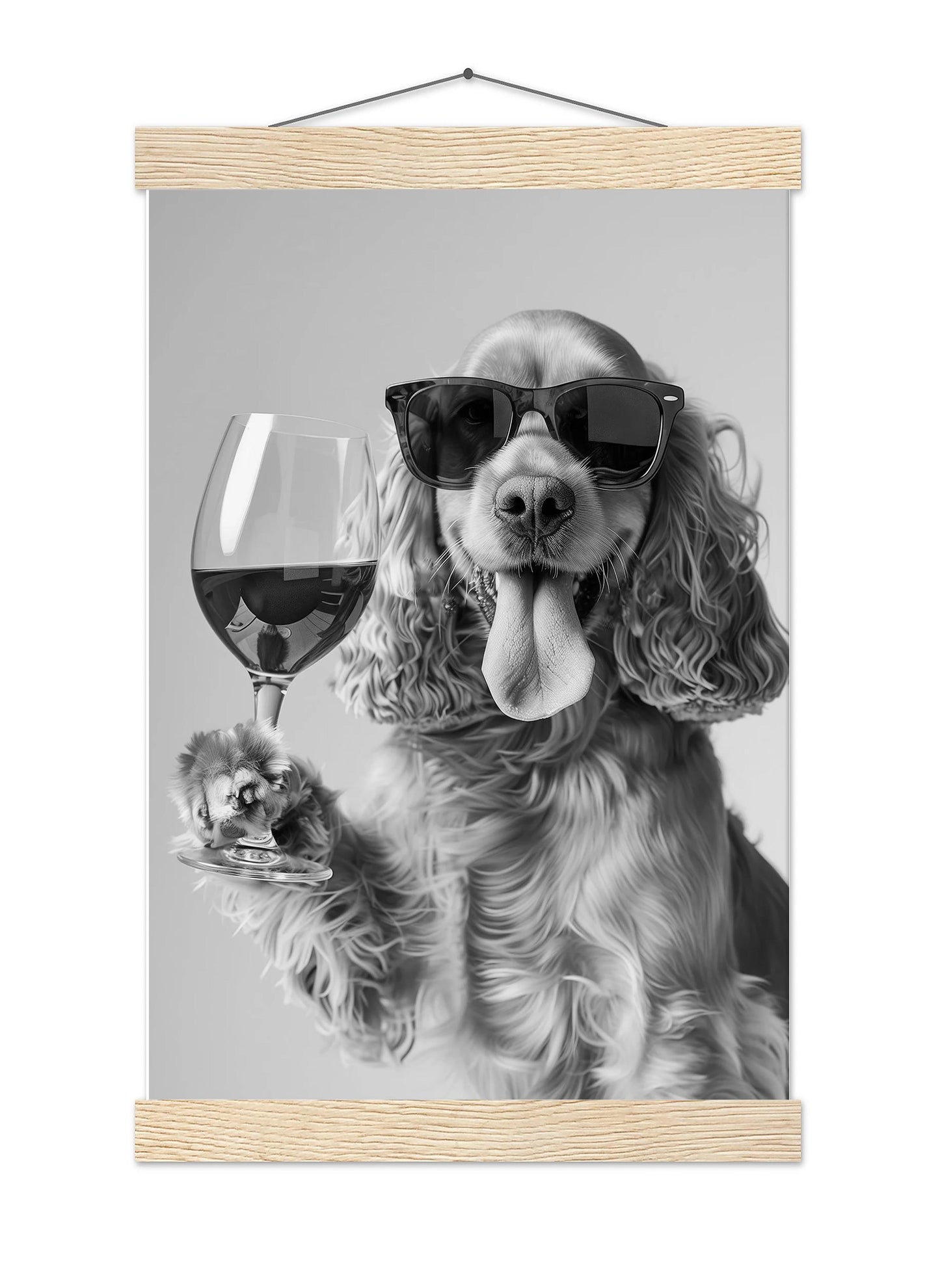 Cocker Spaniel and Wine Print Bar Cart Print, Funny Dog Poster, Trendy Kitchen Decor - Black and White Wall Art