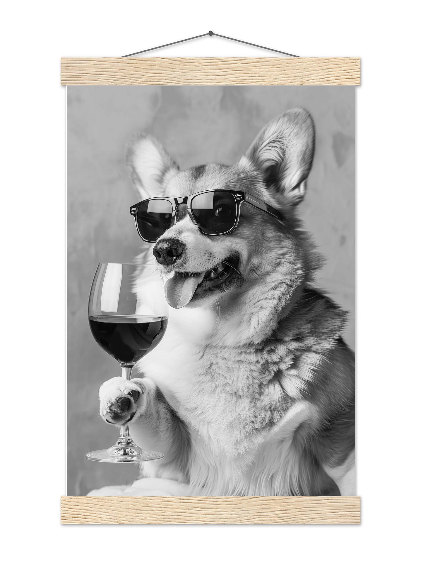 Corgi Drinking Wine Wall Art Funny Dog Poster, Bar Cart Print, Kitchen Wall Decor - Black and White Print