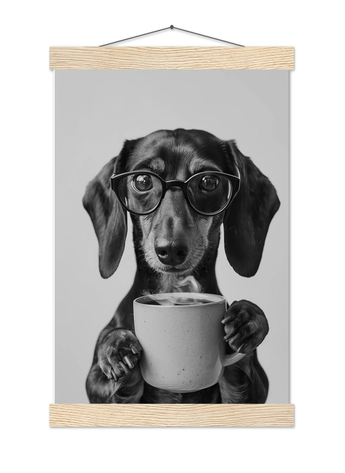 Dachshund Coffee Print Coffee Bar Decor, Funny Wiener Dog Poster, Kitchen Wall Art - Black and White Print