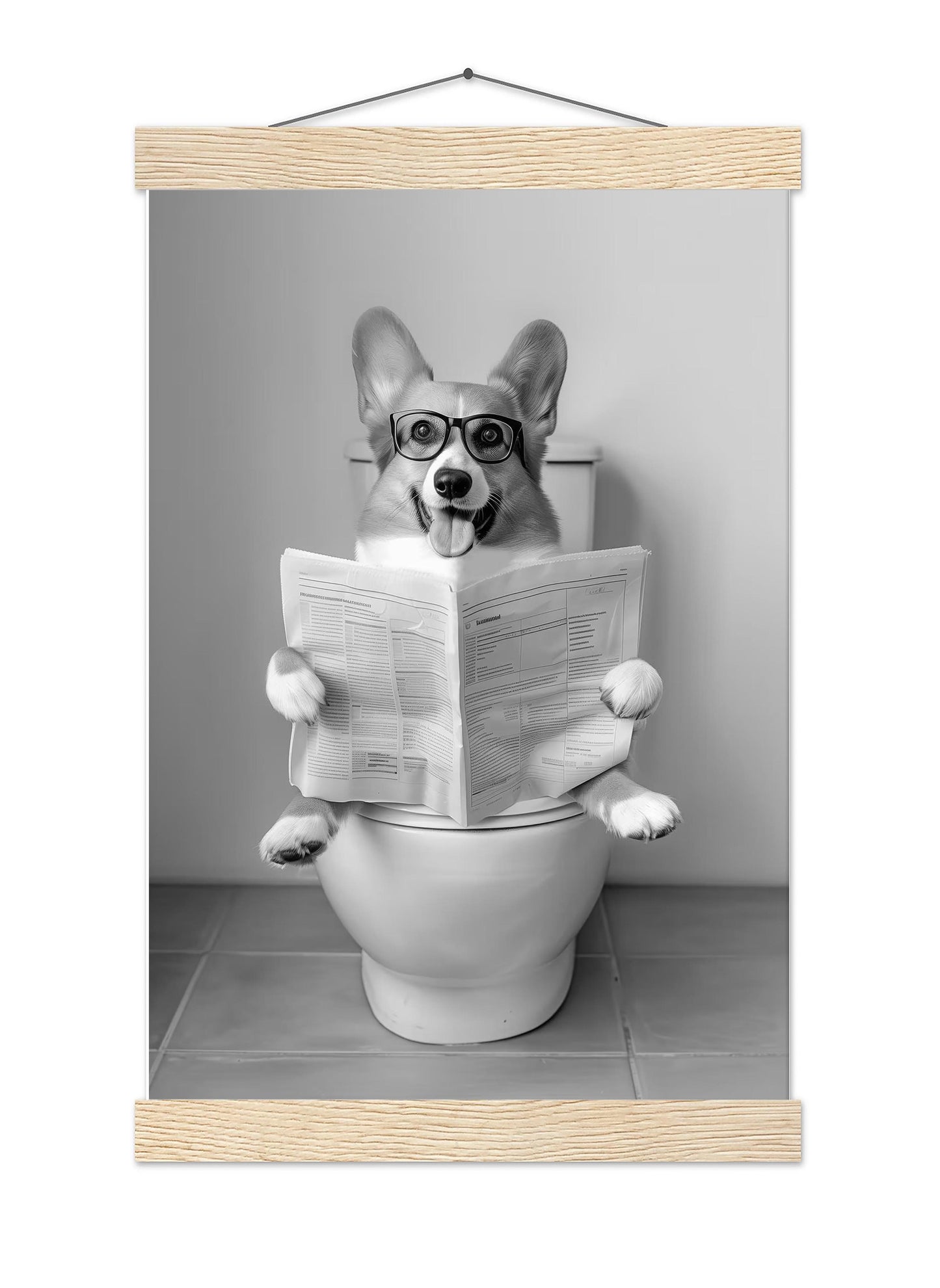 Funny Corgi Toilet Print Black and White Bathroom Wall Art