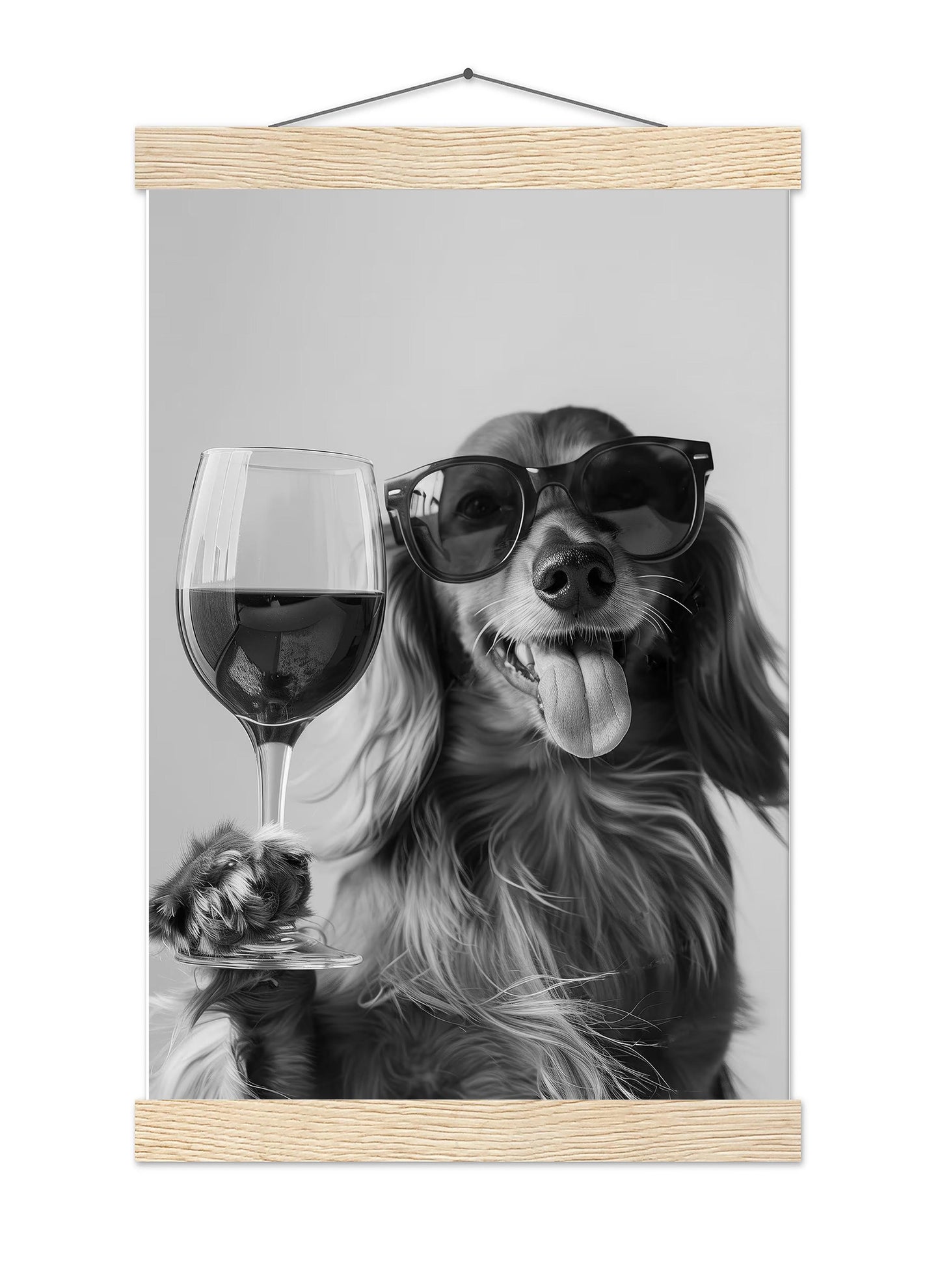 Funny Dachshund Red Wine Print Black and White Bar Cart Art