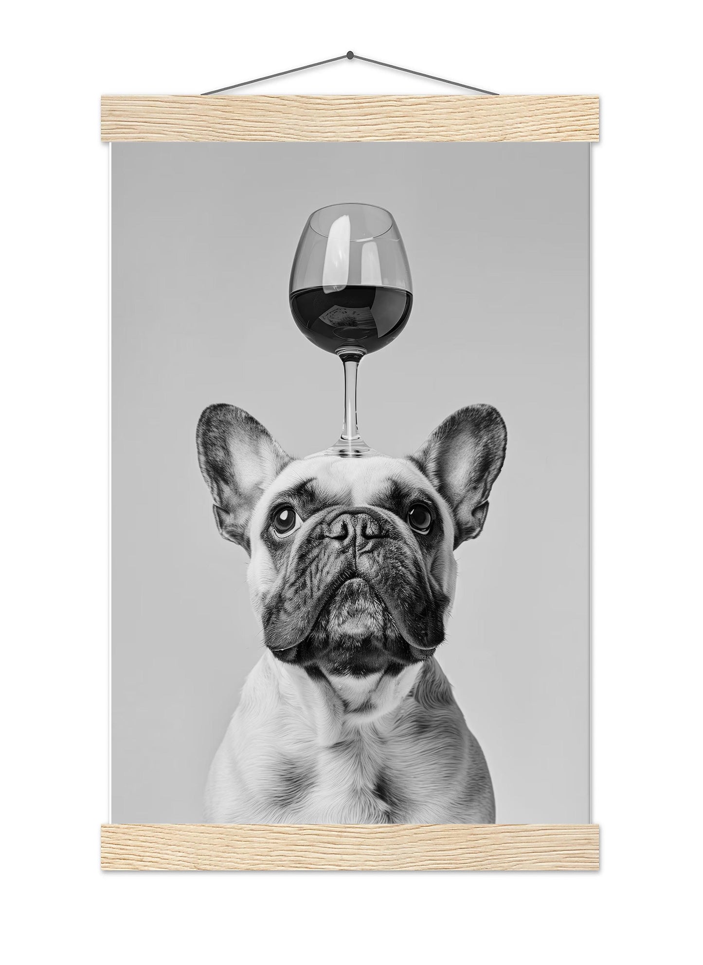 Funny French Bulldog Wine Print Black and White Kitchen Art