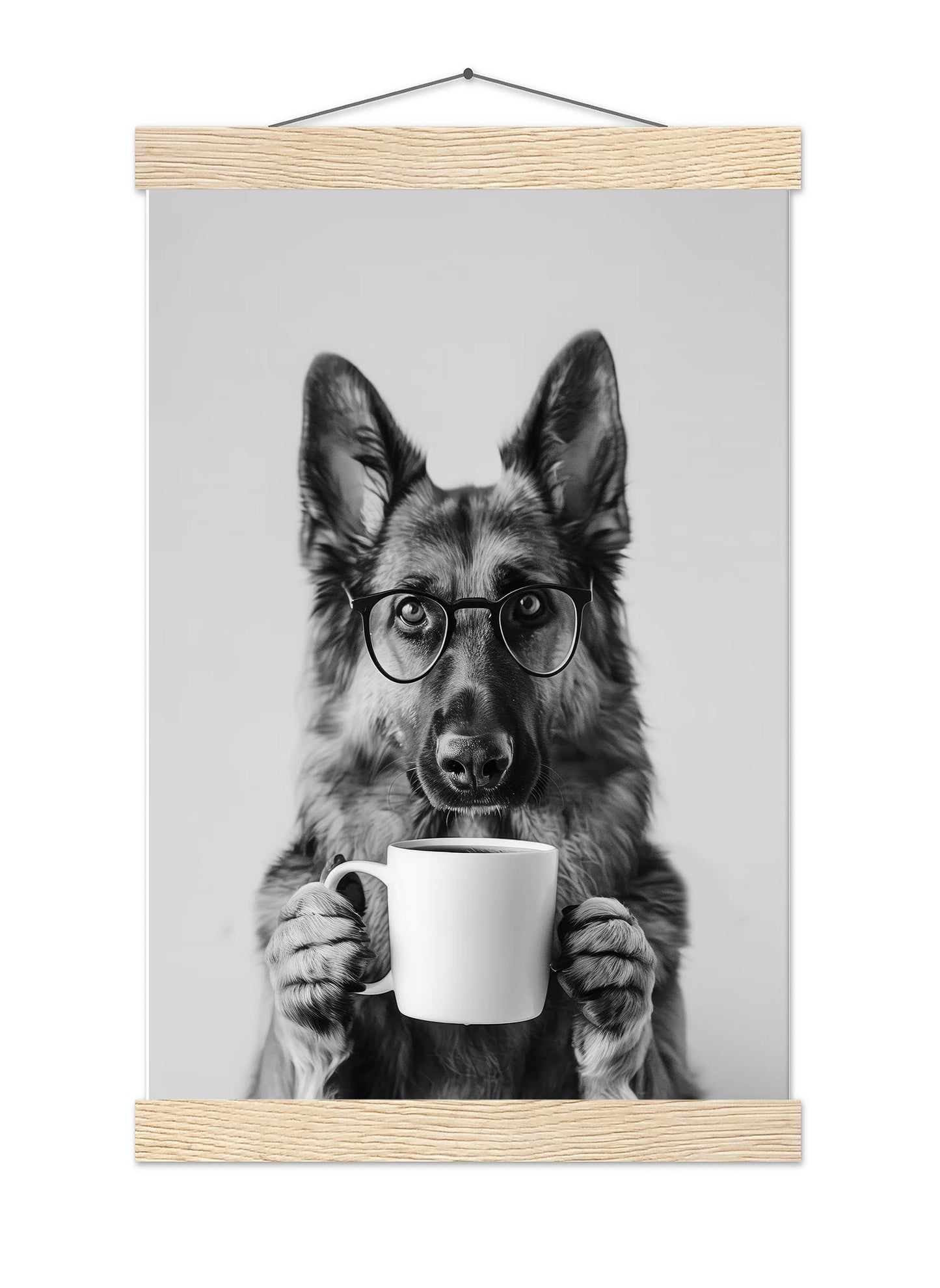 German Shepherd Coffee Wall Art Funny Dog Print, Coffee Bar Poster, Black and White Kitchen Decor
