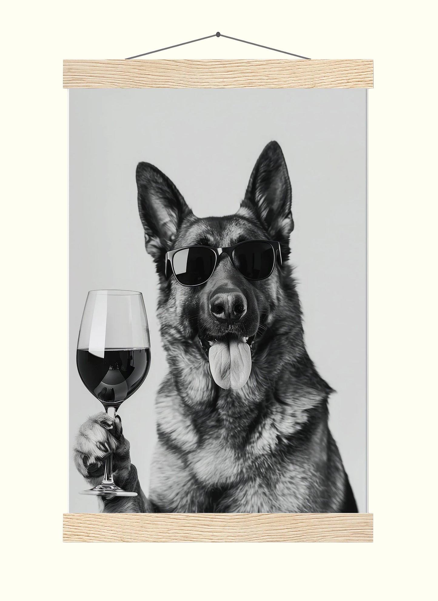 German Shepherd Drinking Wine Print Bar Cart Print, Funny Dog Poster, Trendy Kitchen Decor - Bla