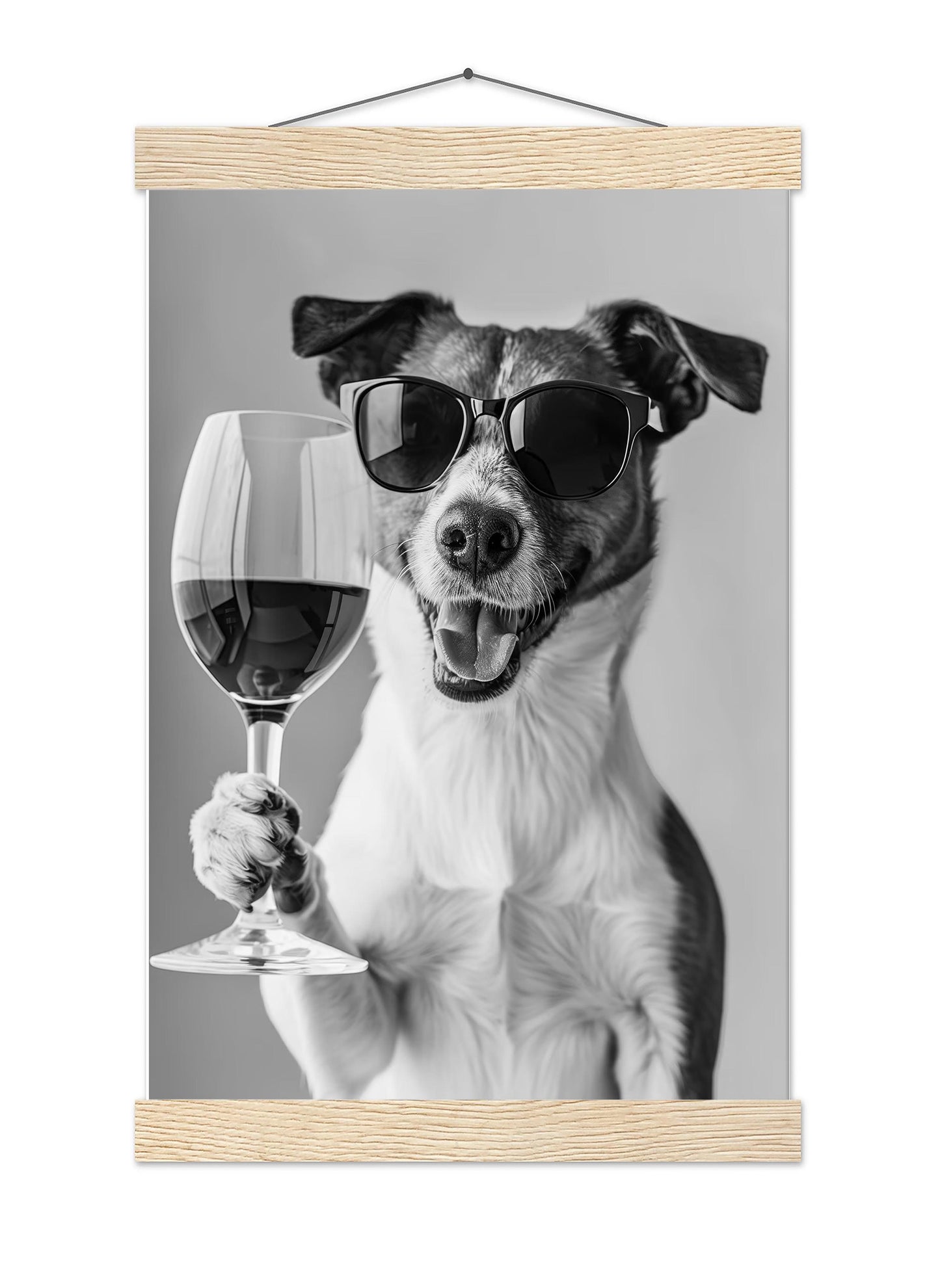Jack Russell Drinking Wine Print Bar Cart Print, Funny Dog Poster, Trendy Kitchen Decor - Black and White Wall Art