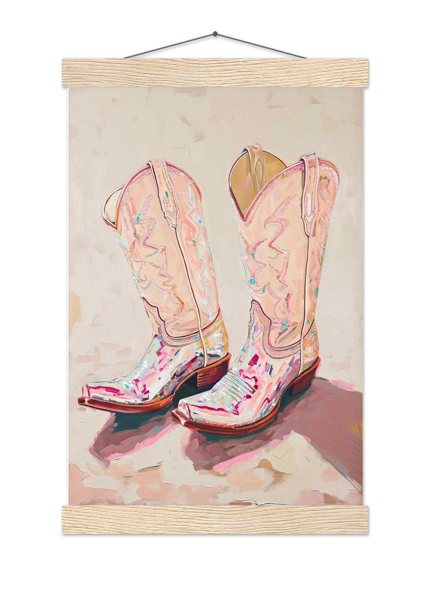 Pink Cowgirl Boots Art Print, Trendy Western Decor