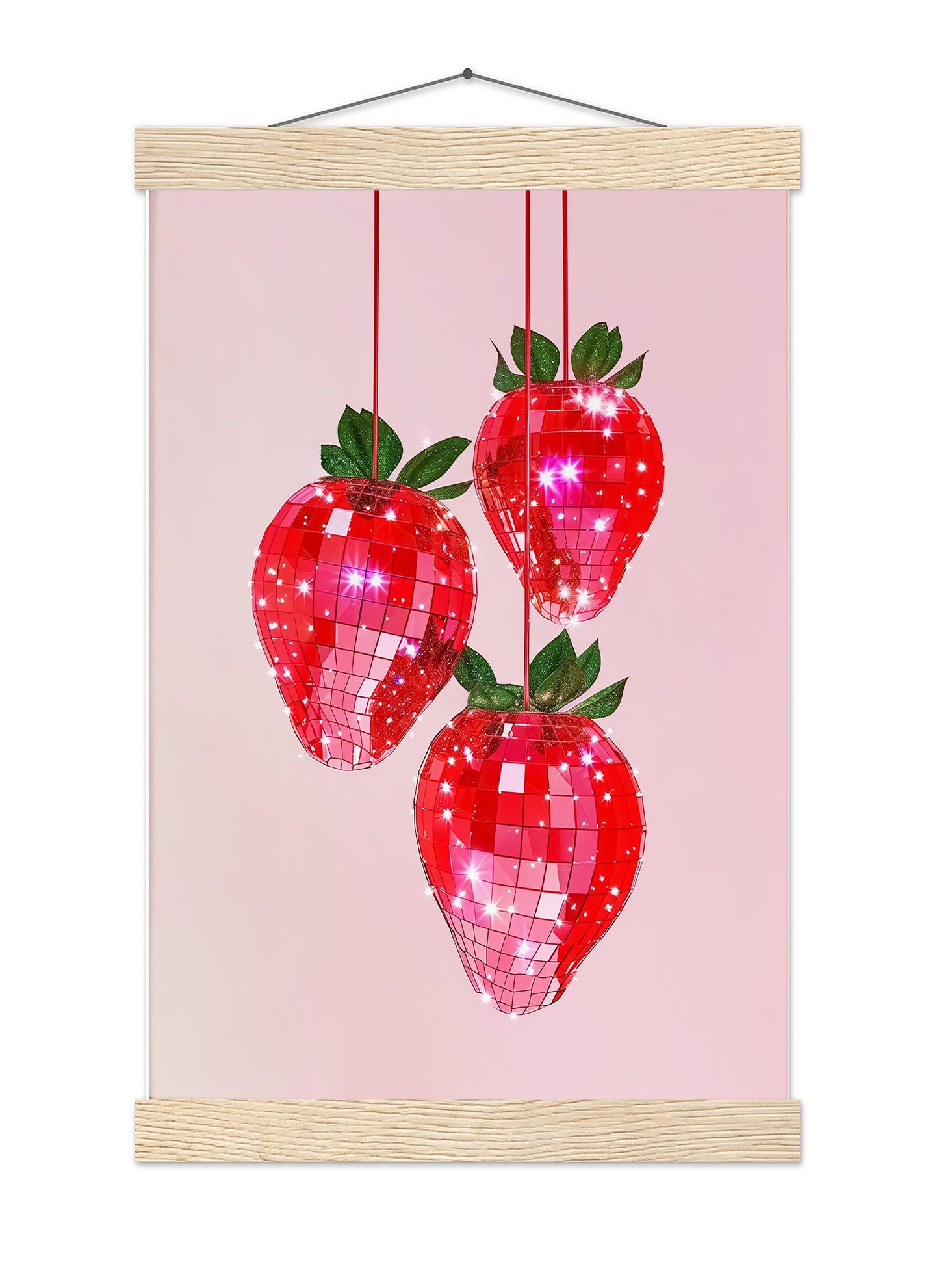 Pink Disco Strawberries Art Print, Trendy Kitchen Decor