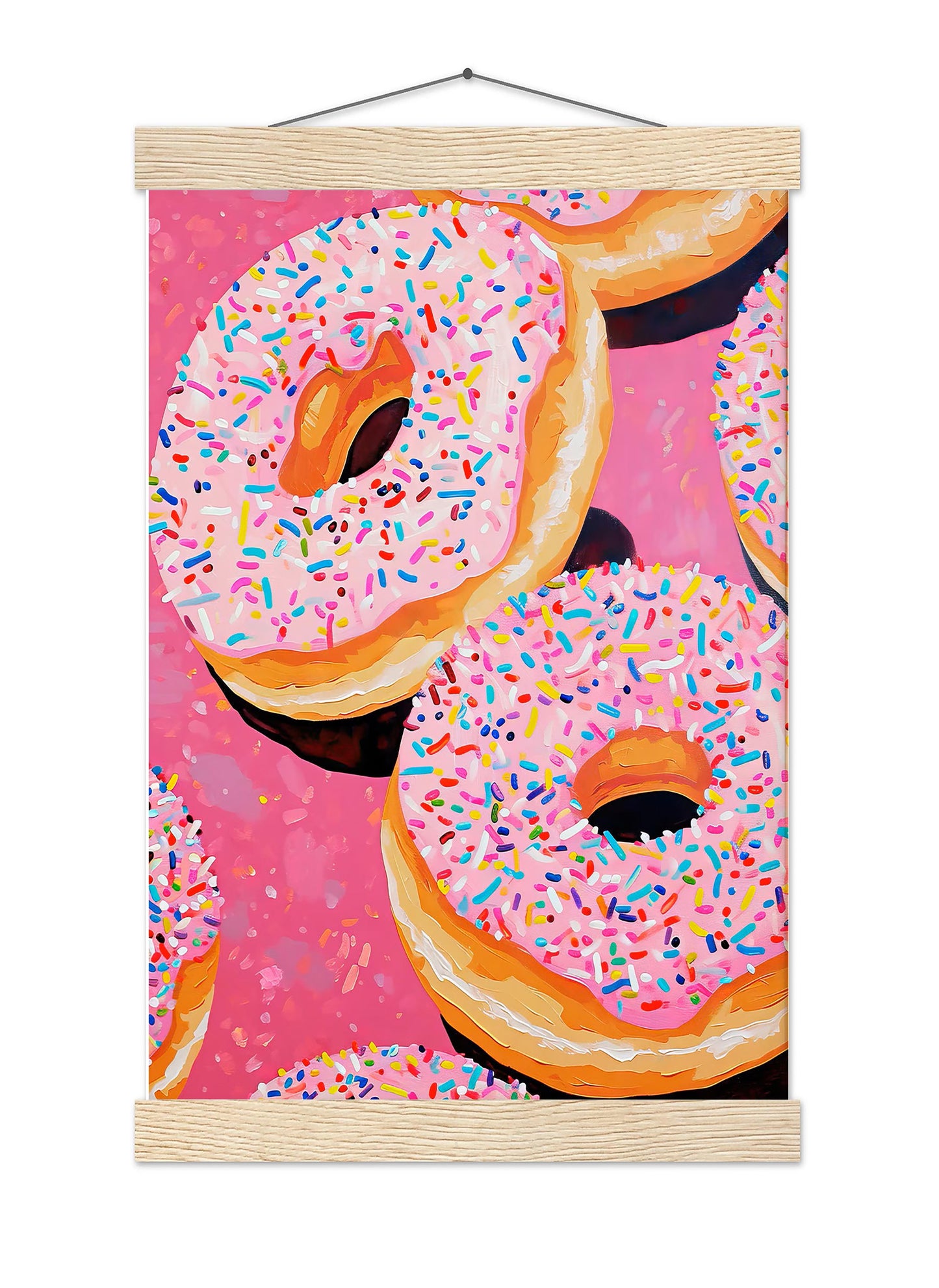 Pink Donuts Art Print, Retro Kitchen Foodie Decor
