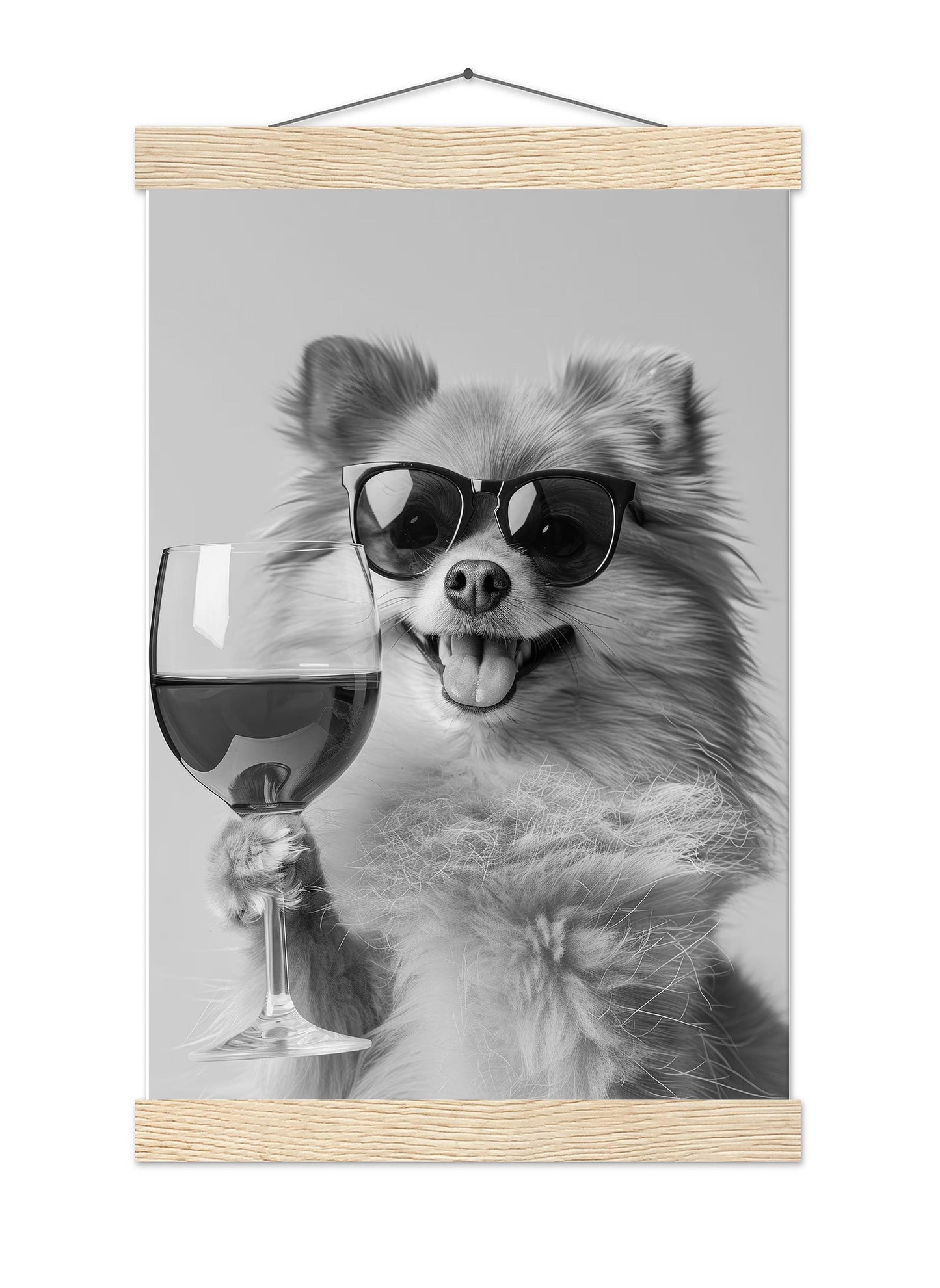 Pomeranian Drinking Wine Print Bar Cart Print, Funny Dog Poster, Trendy Kitchen Decor - Black and White Wall Art