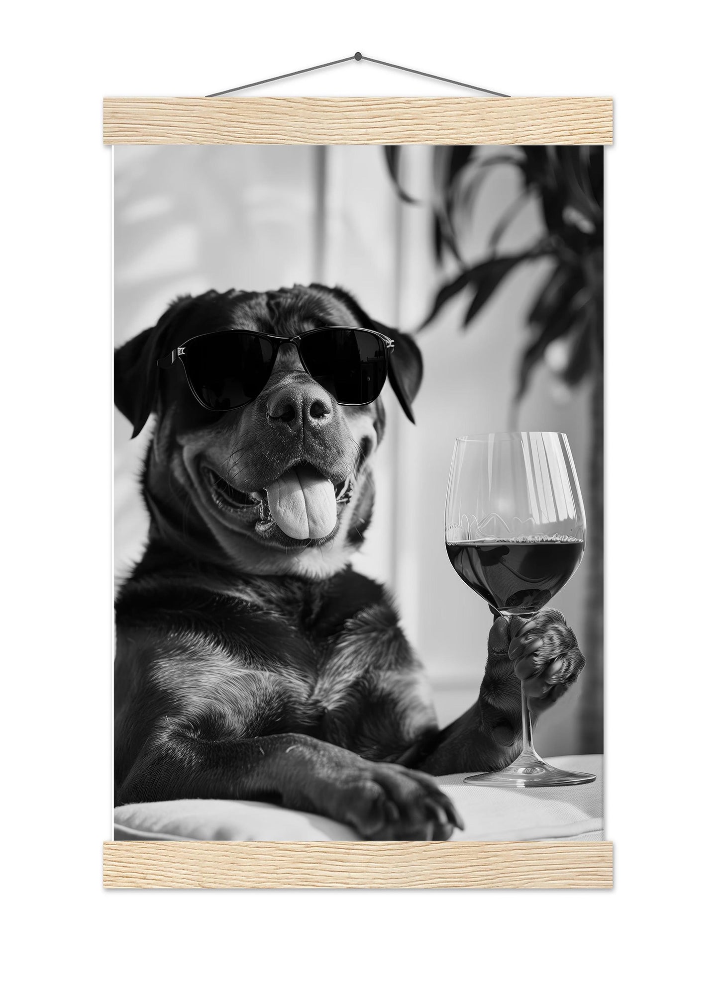 Rottweiler and Wine Print Bar Cart Print, Funny Dog Poster, Trendy Kitchen Decor - Black and White Wall Art