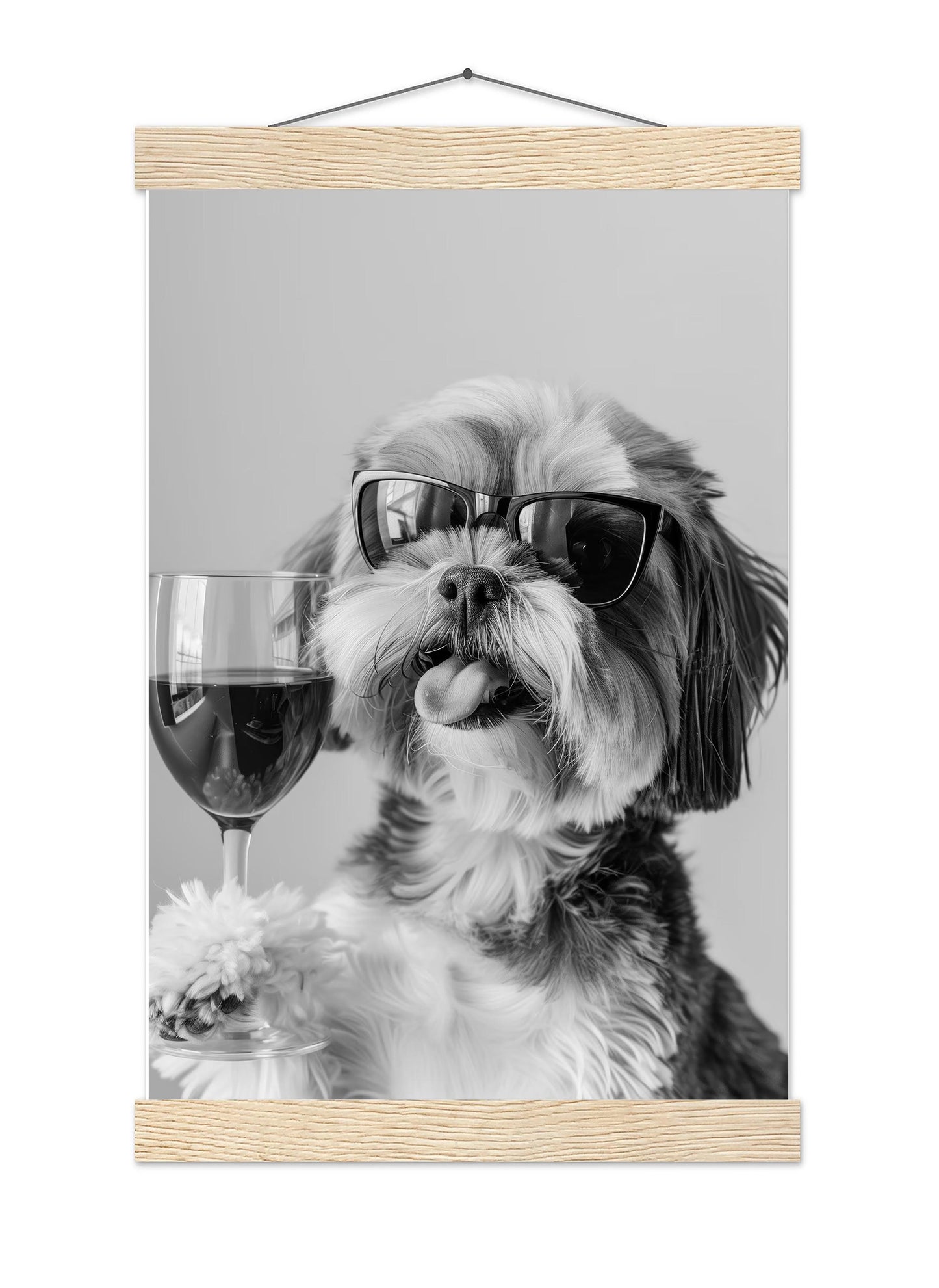 Shih Tzu and Wine Print Bar Cart Print, Funny Dog Poster, Trendy Kitchen Decor - Black and White Wall Art
