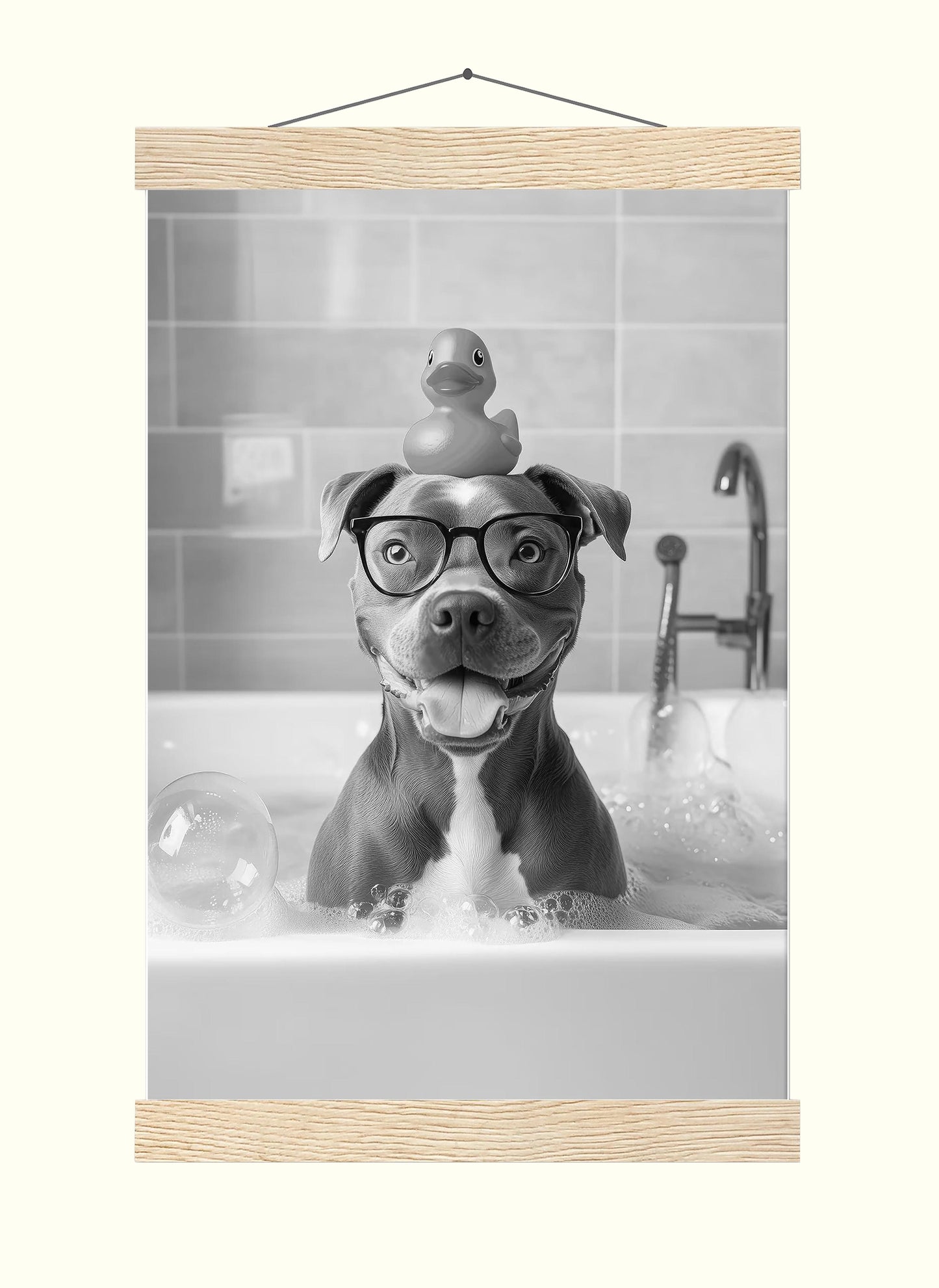 Staffy Bull Terrier Bath Wall Art, Dog In Bathtub Poster, Funny Dog Art, Bathroom Wall Decor - B
