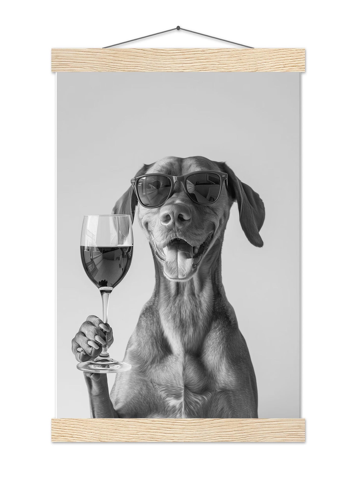 Vizsla Drinking Wine Print Bar Cart Print, Funny Dog Poster, Trendy Kitchen Decor - Black and White Wall Art
