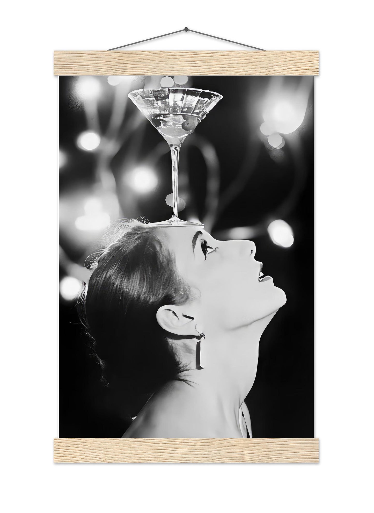 Woman Balancing Cocktail Print Vintage Martini Poster, Retro Bar Cart Print - Black and White Wall Art