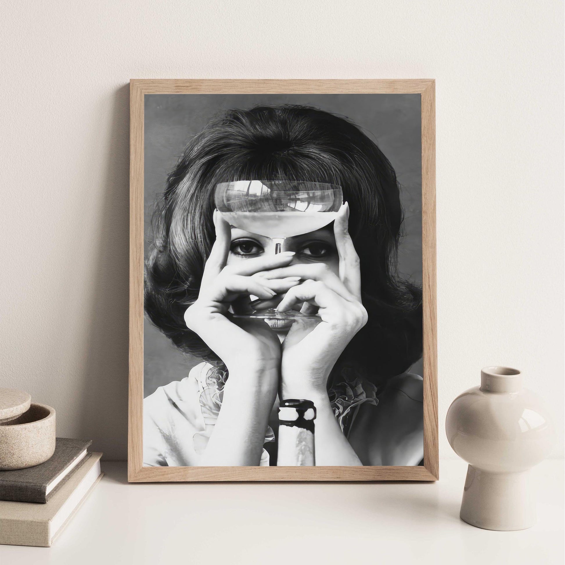Woman with Wine Glass Print Retro Bar Cart Decor (Digital Download)