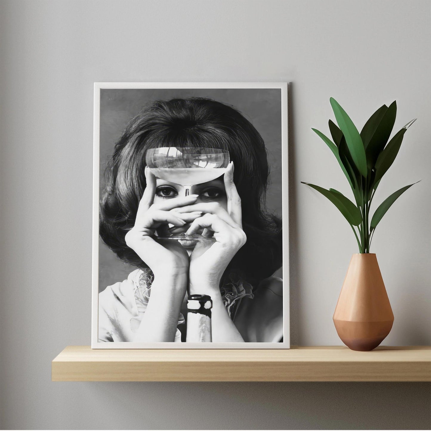 Woman with Wine Glass Print Retro Bar Cart Decor (Digital Download)