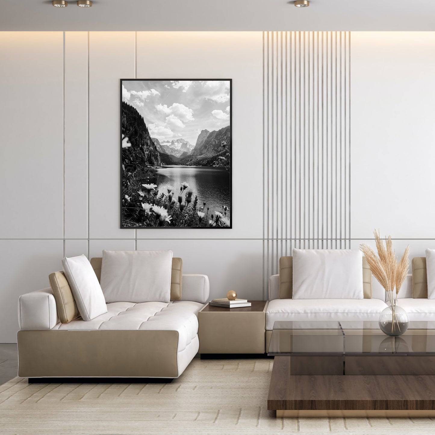 Austria Lake and Mountains Photo: Vintage Black and White Landscape (Digital Download)