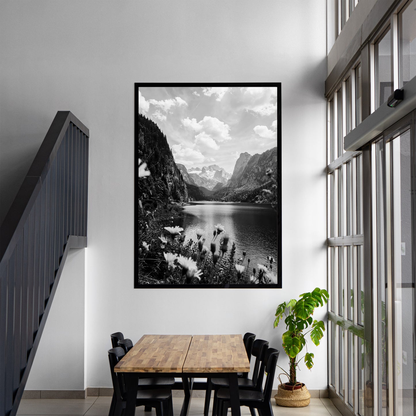 Austria Lake and Mountains Photo: Vintage Black and White Landscape (Digital Download)