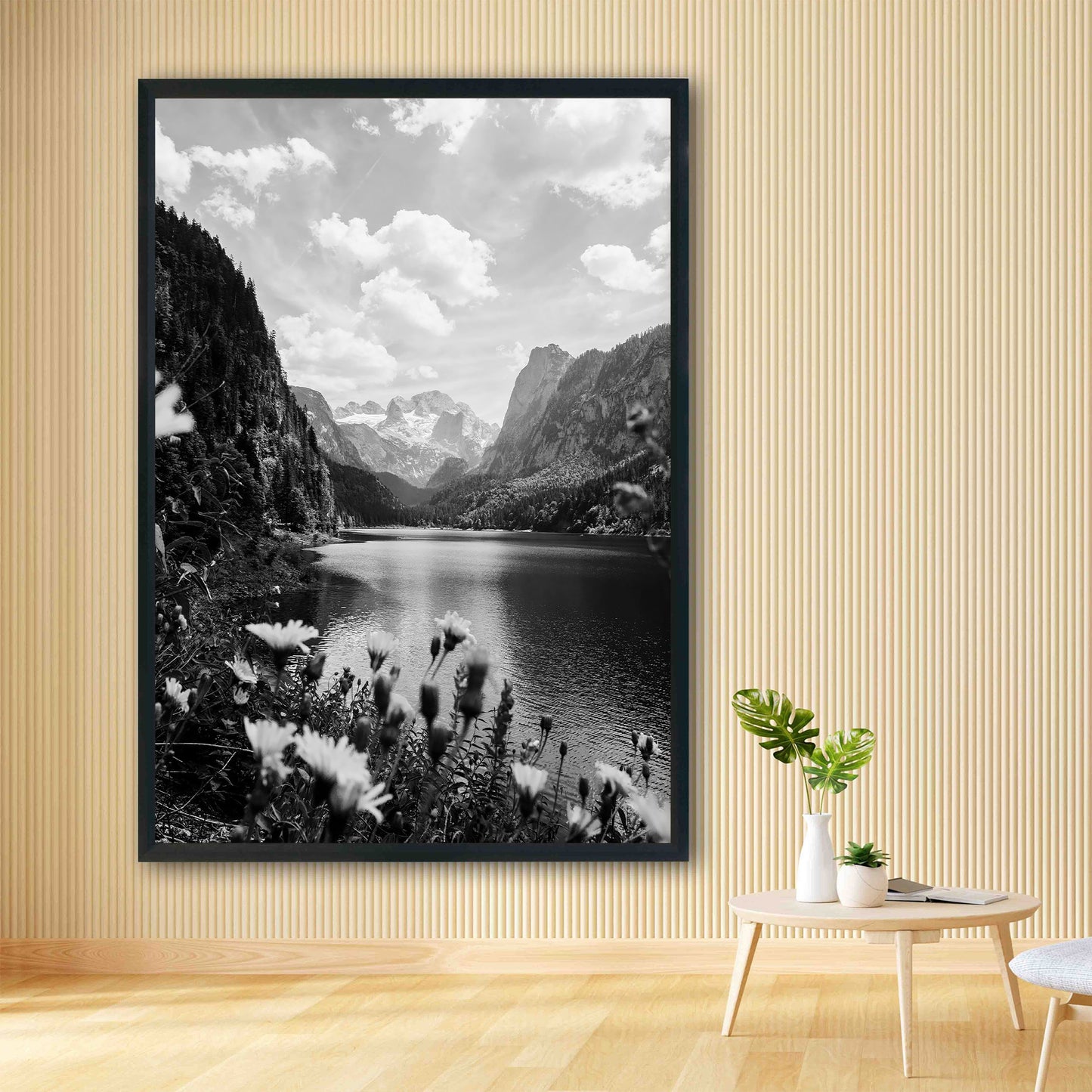 Austria Lake and Mountains Photo: Vintage Black and White Landscape (Digital Download)