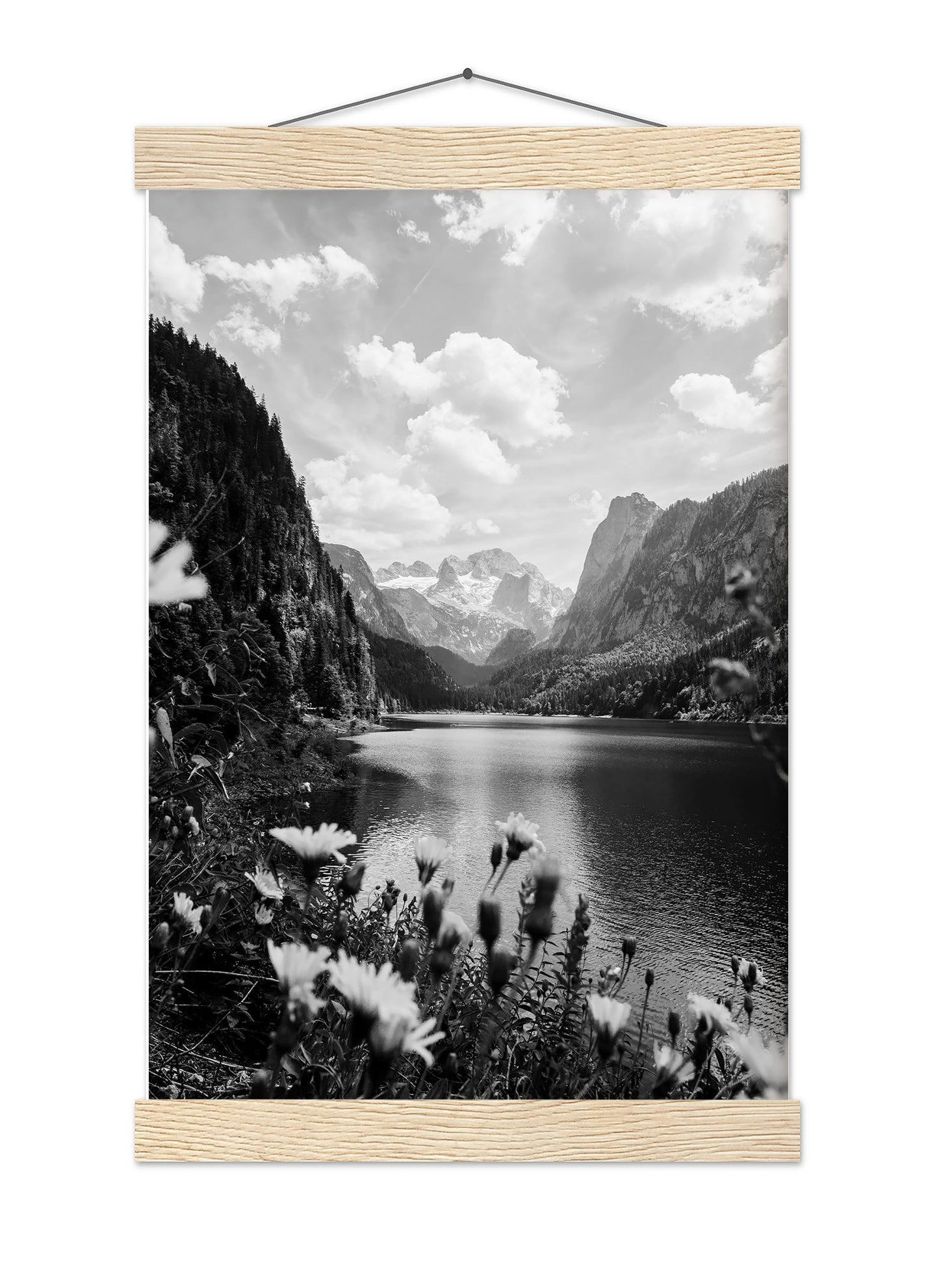 Austria Lake and Mountains Photo: Vintage Black and White Landscape (Digital Download)