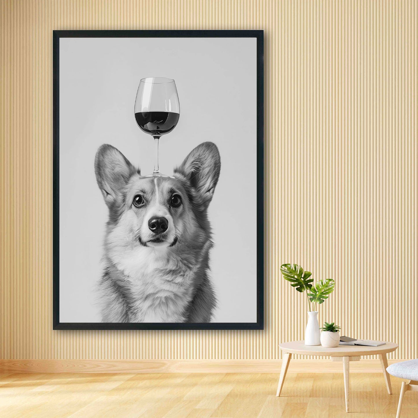 Corgi Balancing Wine Glass Print: Funny Bar Cart Dog Poster, Alcohol Kitchen Decor - Black & White Wall Art ArdorPrints