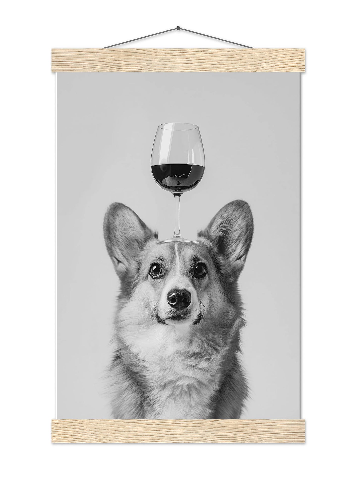 Corgi Balancing Wine Glass Print: Funny Bar Cart Dog Poster, Alcohol Kitchen Decor - Black & White Wall Art ArdorPrints