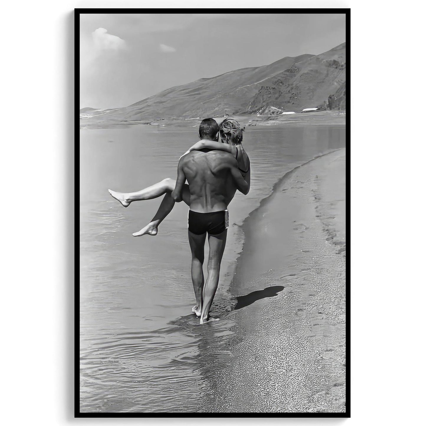1960s Couple Beach Print Vintage Black and White Photography