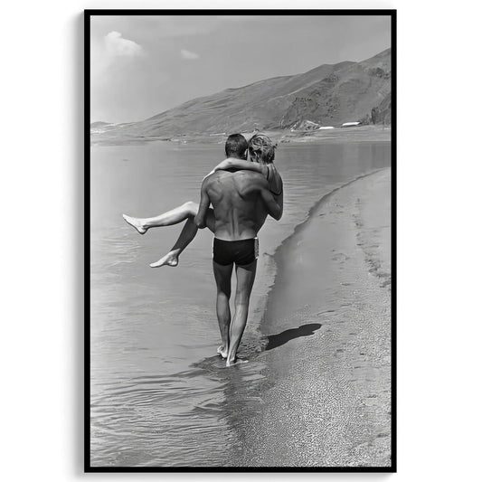 1960s Couple Beach Print Vintage Black and White Photography