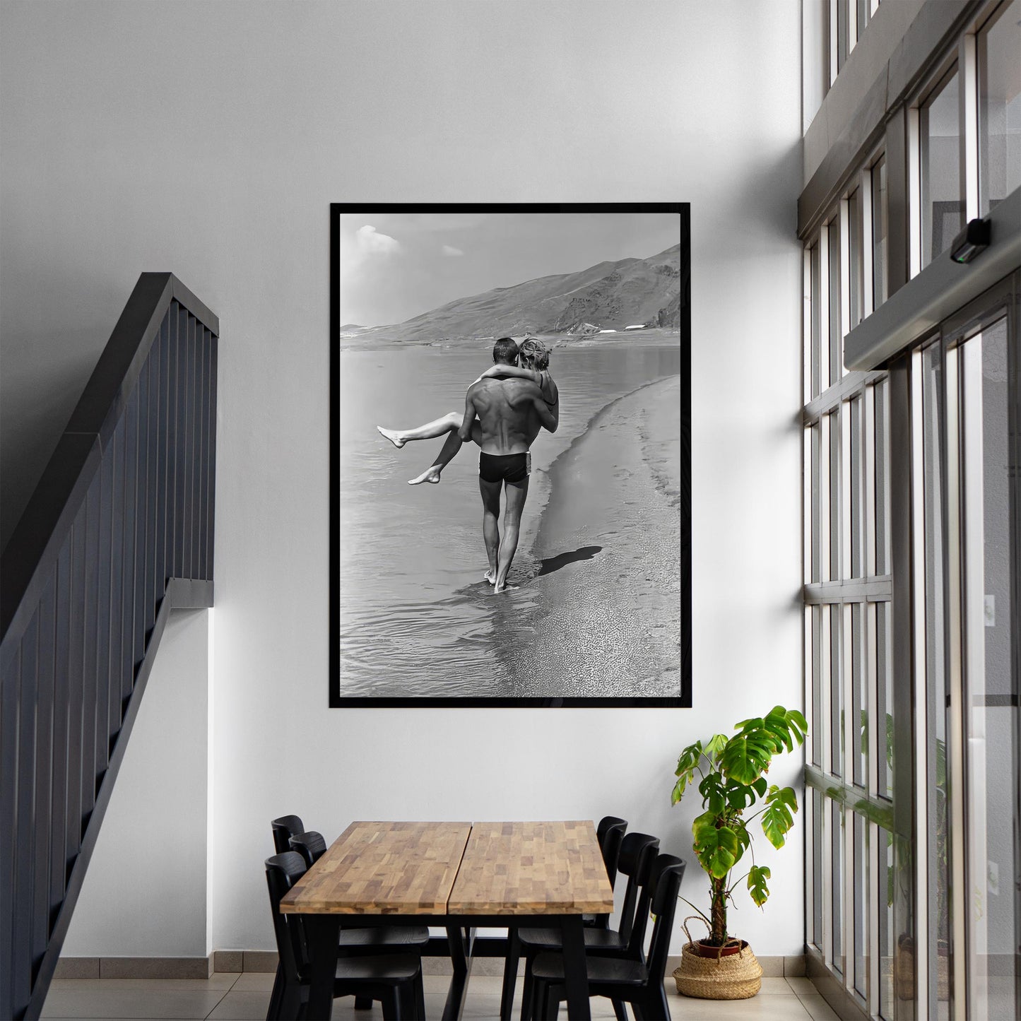 1960s Couple Beach Print Vintage Black and White Photography