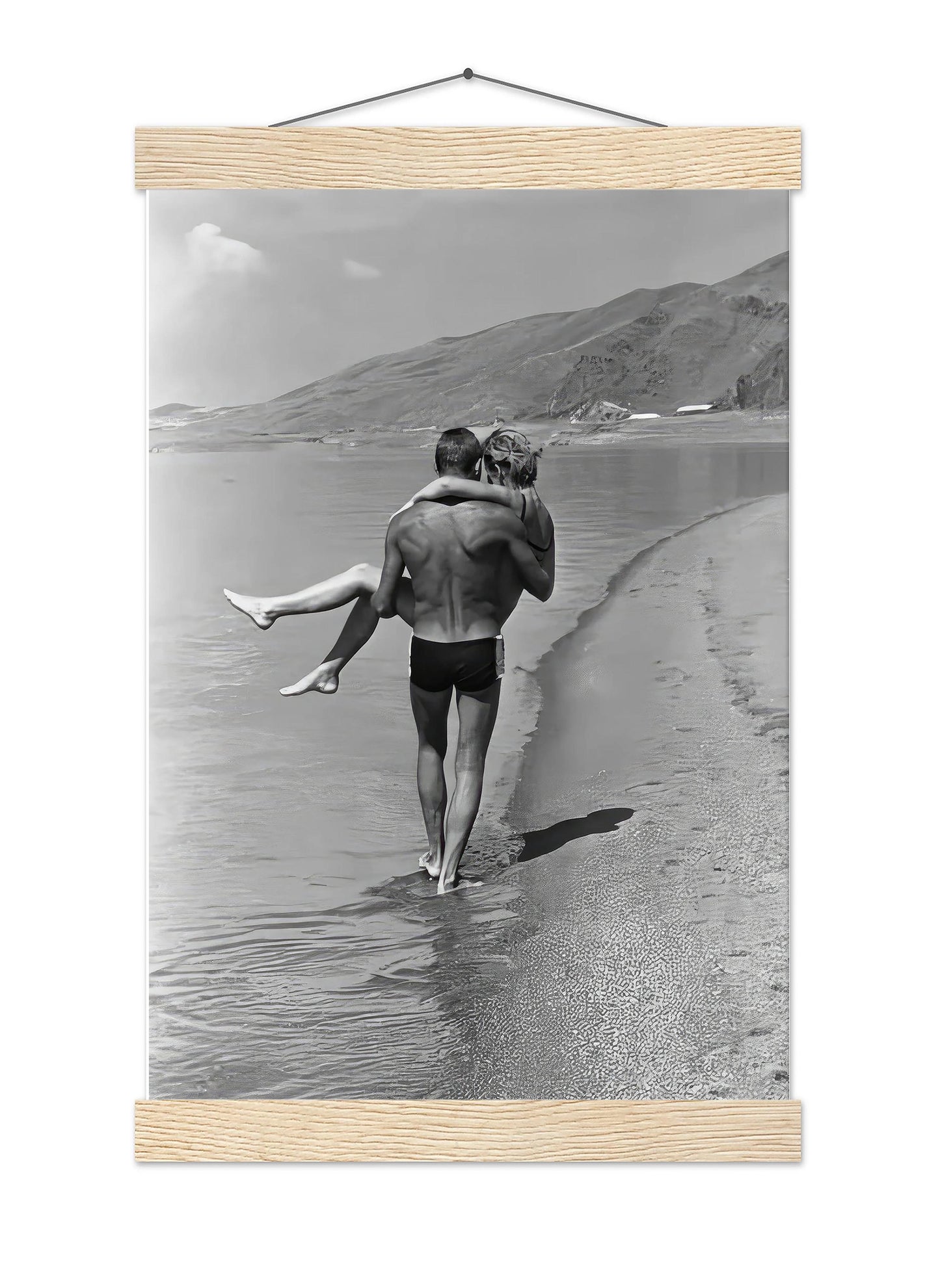 1960s Couple Beach Print Vintage Black and White Photography