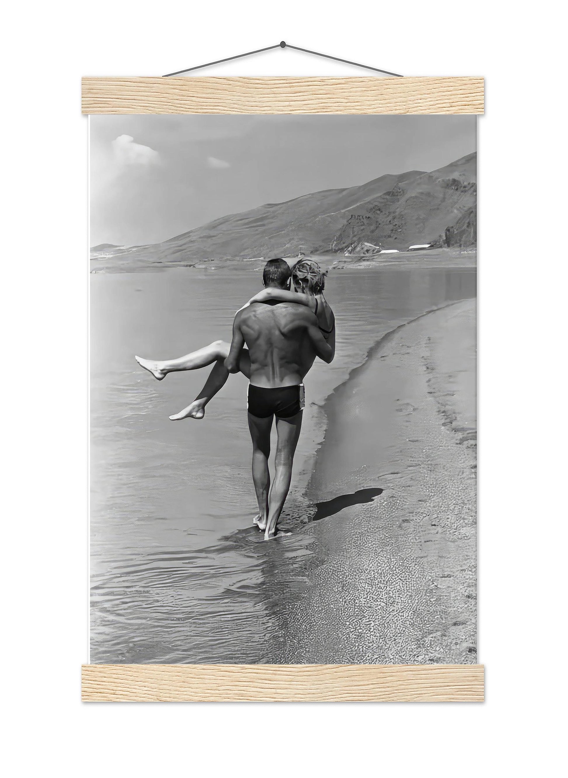 1960s Couple Beach Print Vintage Black and White Photography