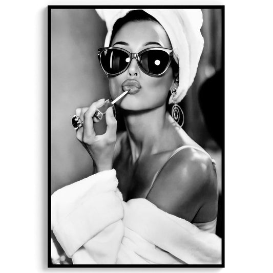 Audrey Hepburn Lipstick Print Vintage Fashion, Old Hollywood Feminist Poster - Black and White Wall Art