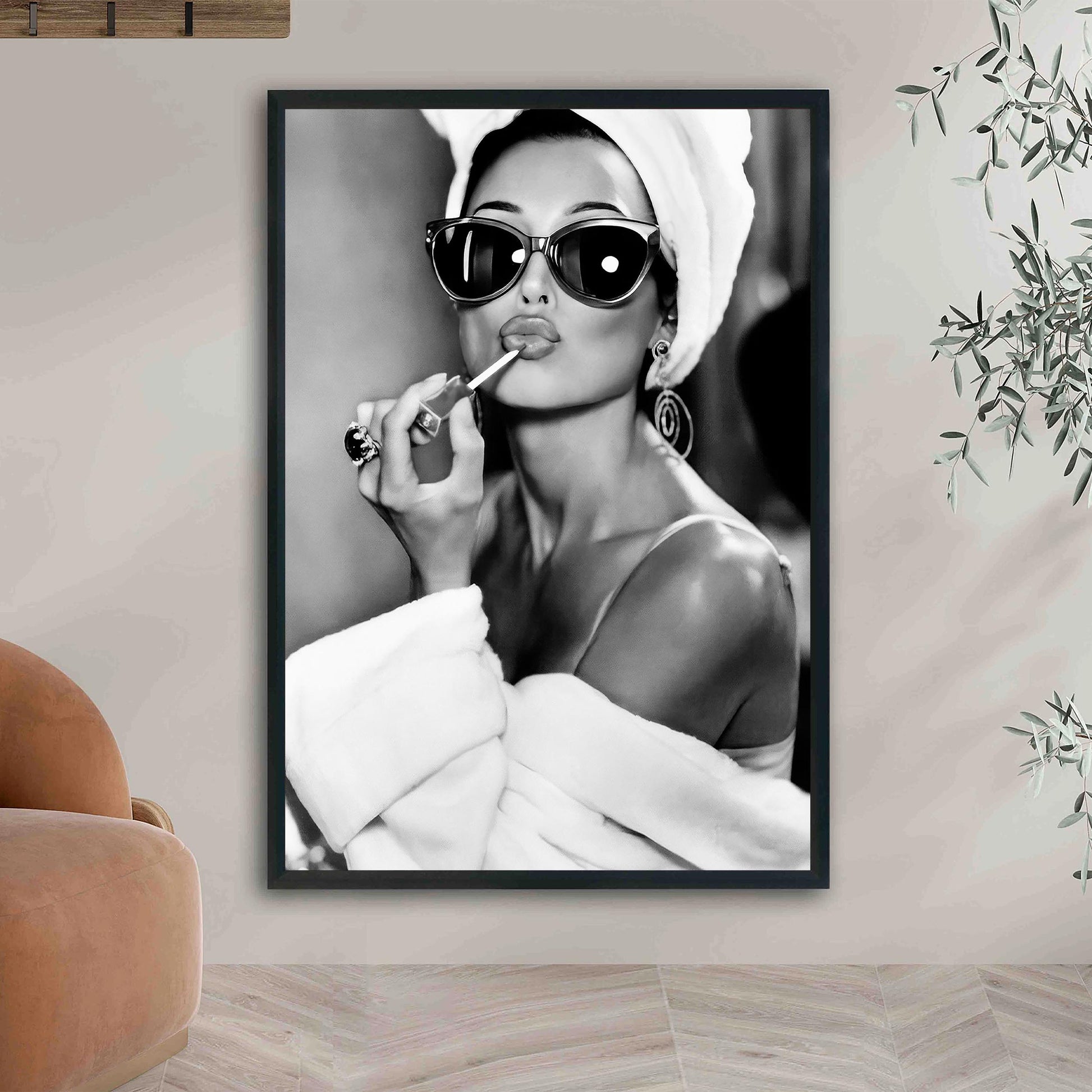 Audrey Hepburn Lipstick Print Vintage Fashion, Old Hollywood Feminist Poster - Black and White Wall Art