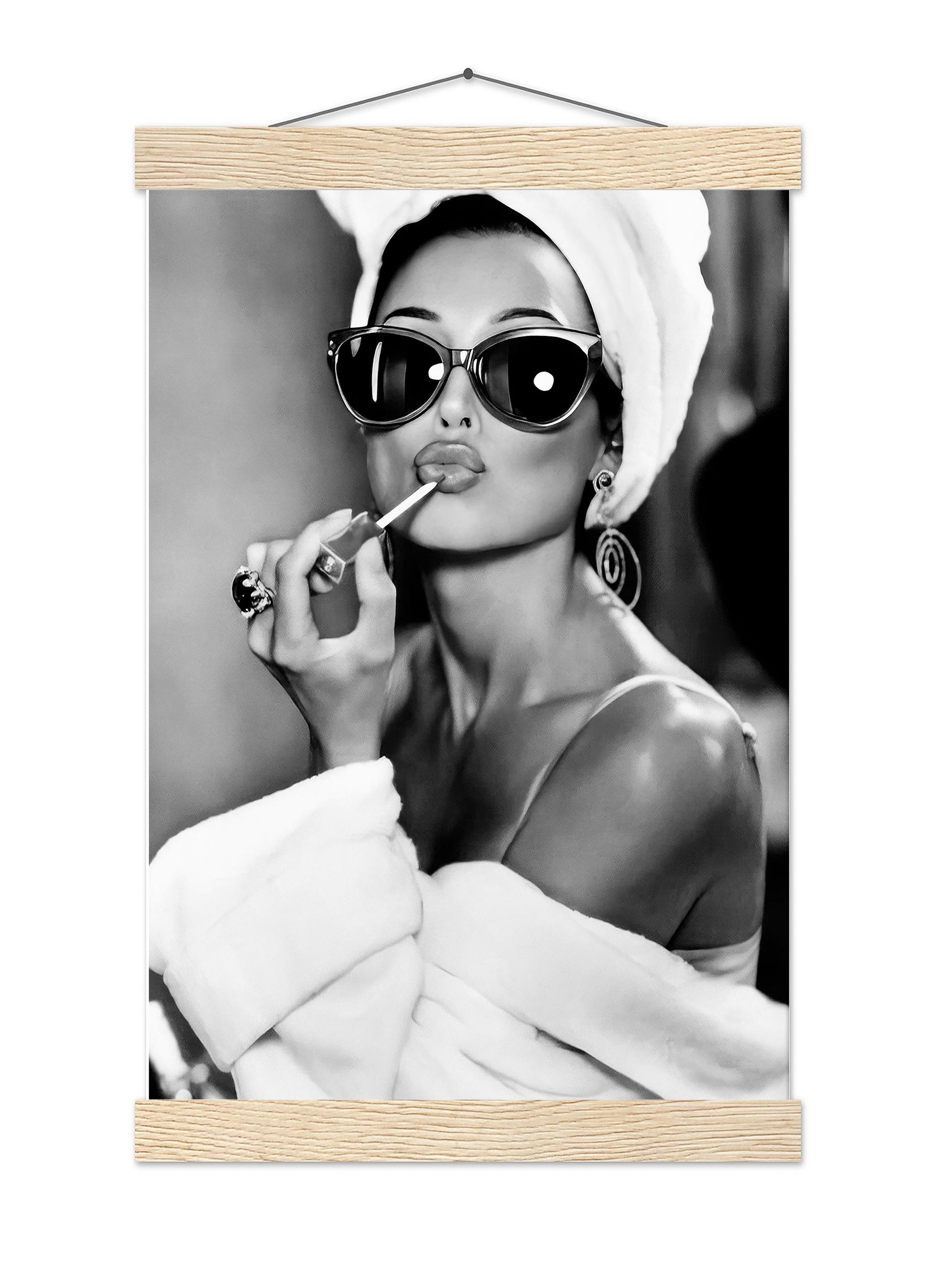 Audrey Hepburn Lipstick Print Vintage Fashion, Old Hollywood Feminist Poster - Black and White Wall Art